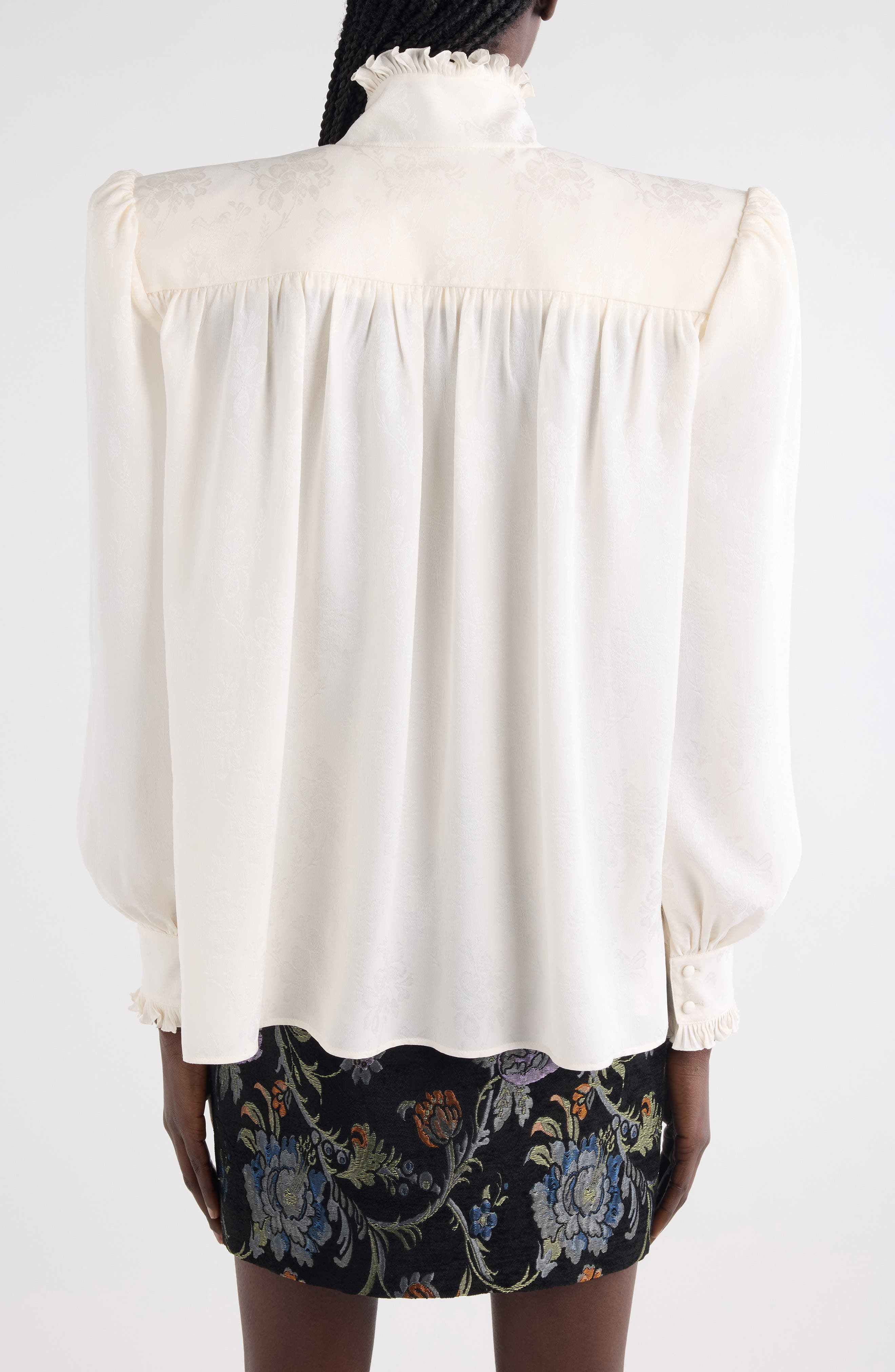 Chloé Floral Long Sleeve Organic Silk Button-Up Top in Iconic Milk at Nordstrom - 3