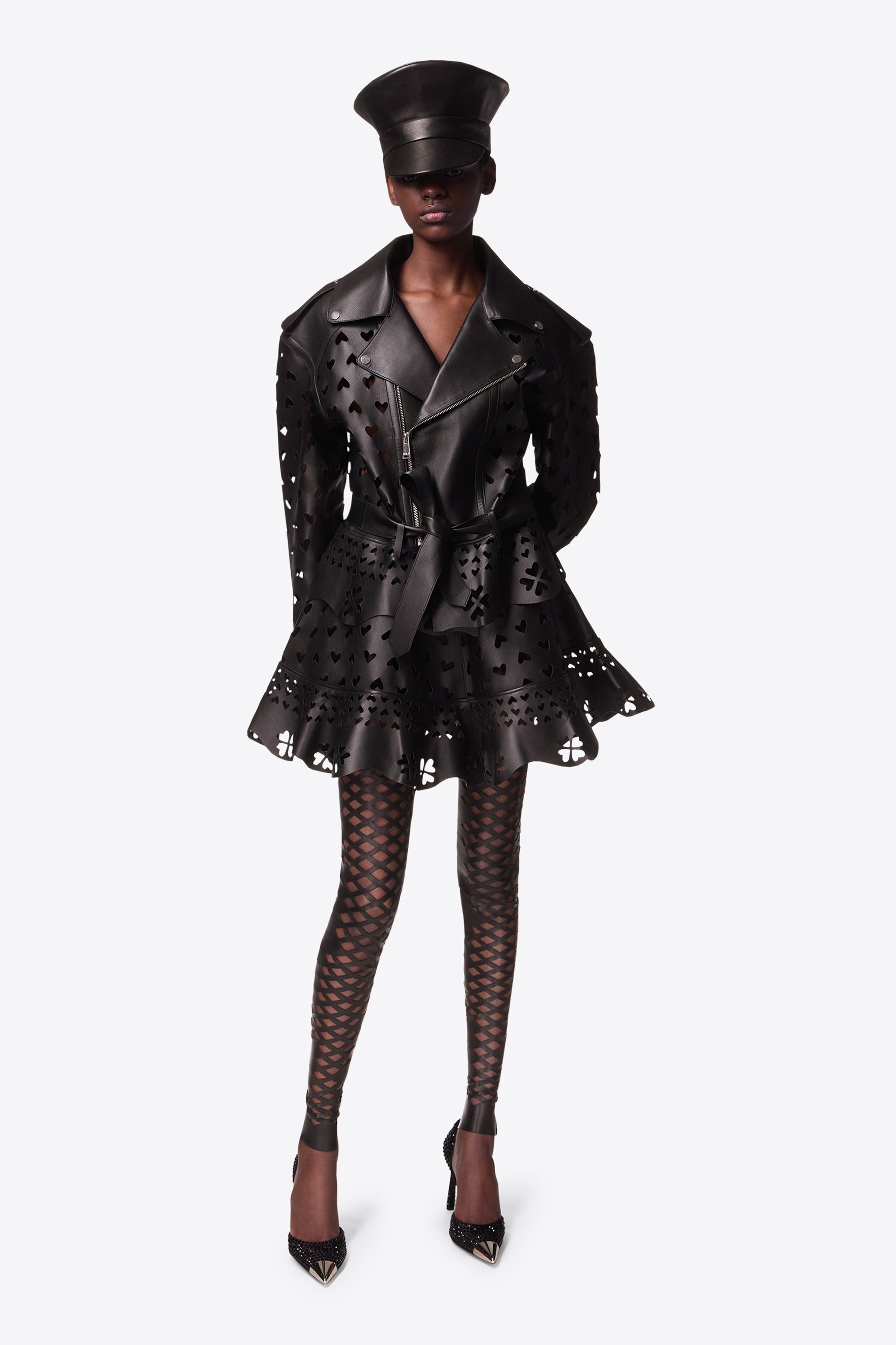 LASER-CUT LEATHER HEART MOTO JACKET - 3