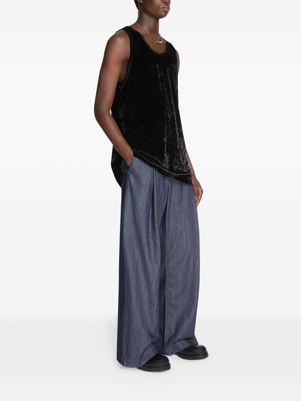 crushed velvet tank-top - 3