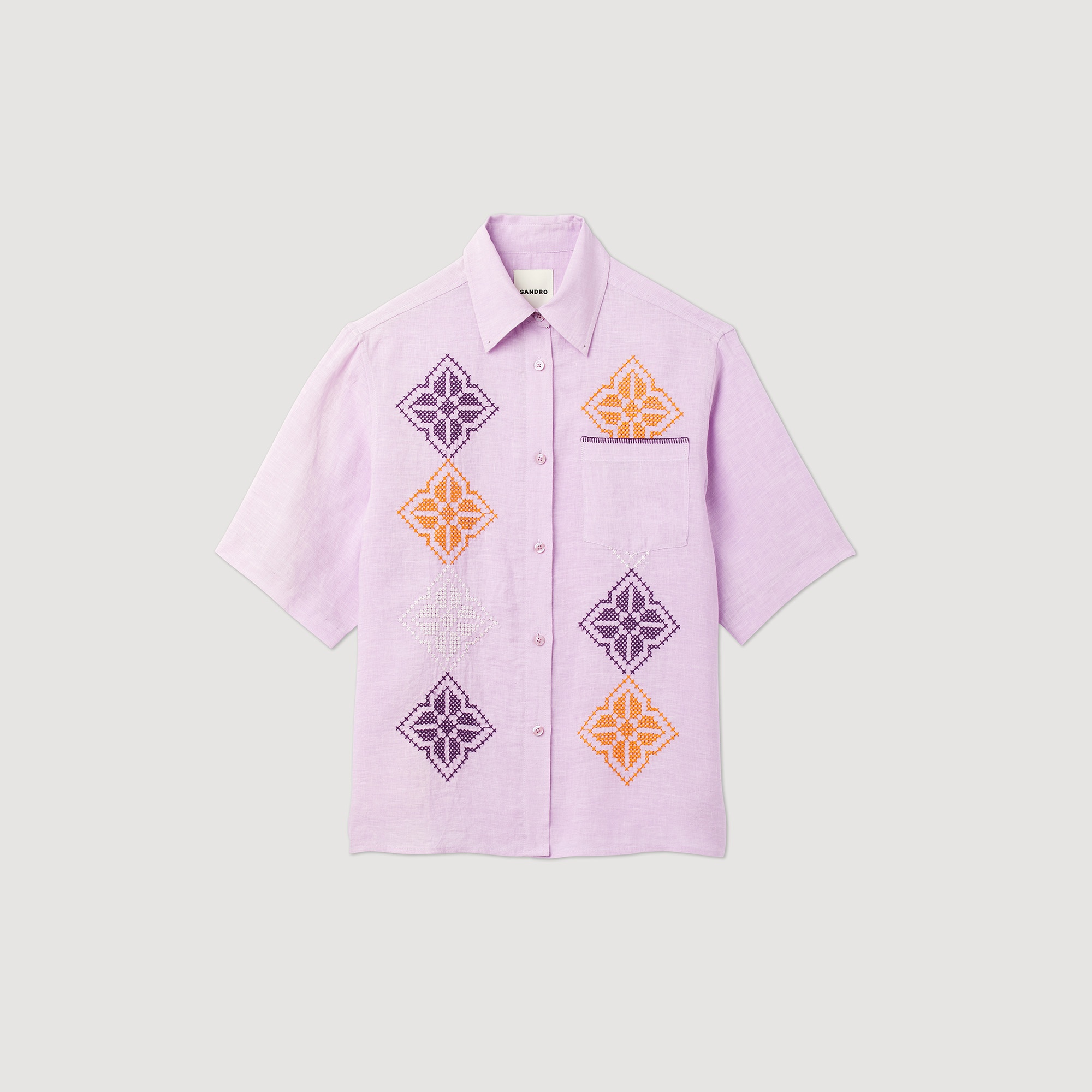 Oversized embroidered linen shirt - 1