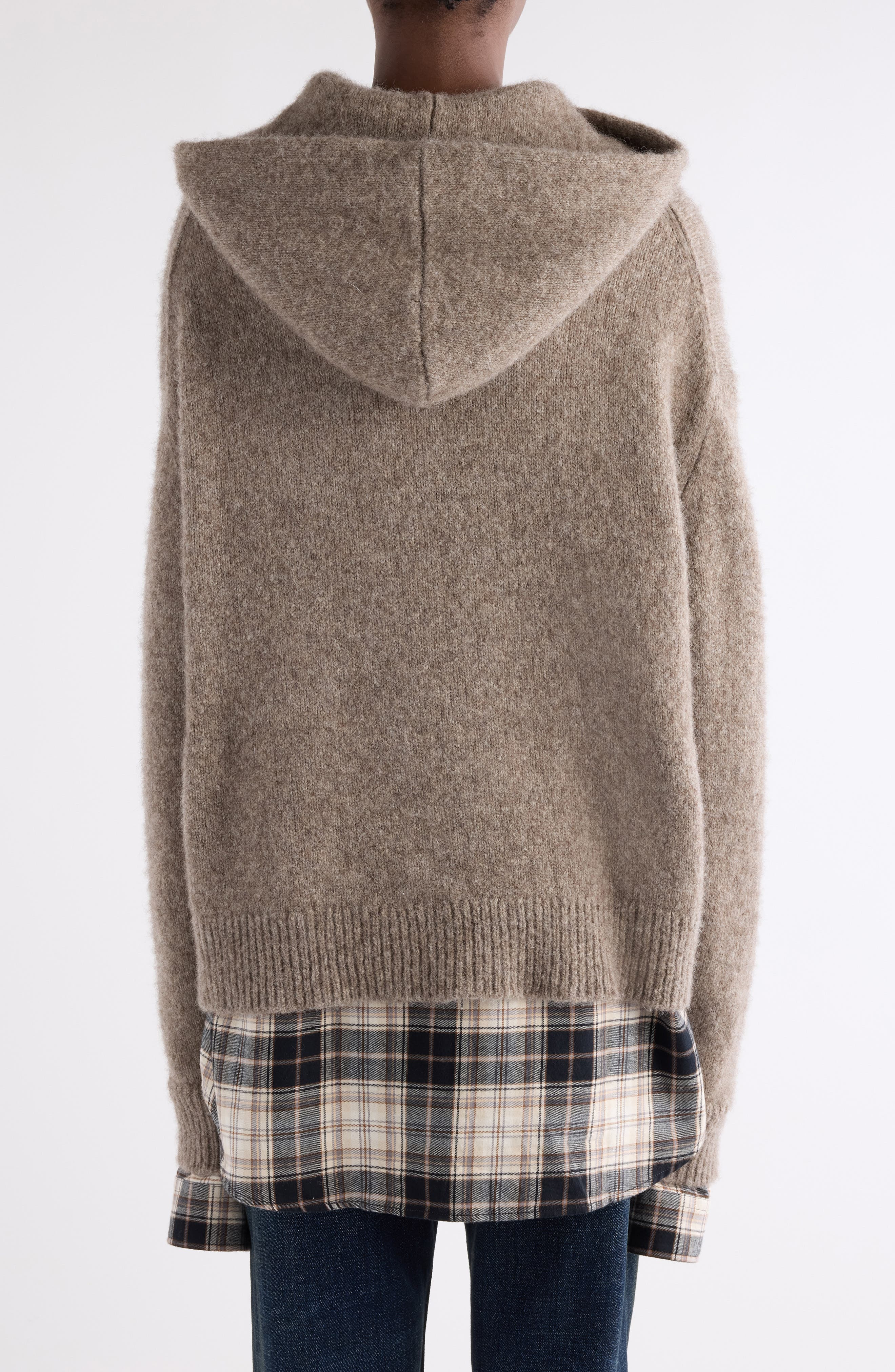 Acne Studios Krisp Layered Yak Hair & Alpaca Blend Sweater Hoodie in Beige Melange at Nordstrom - 3