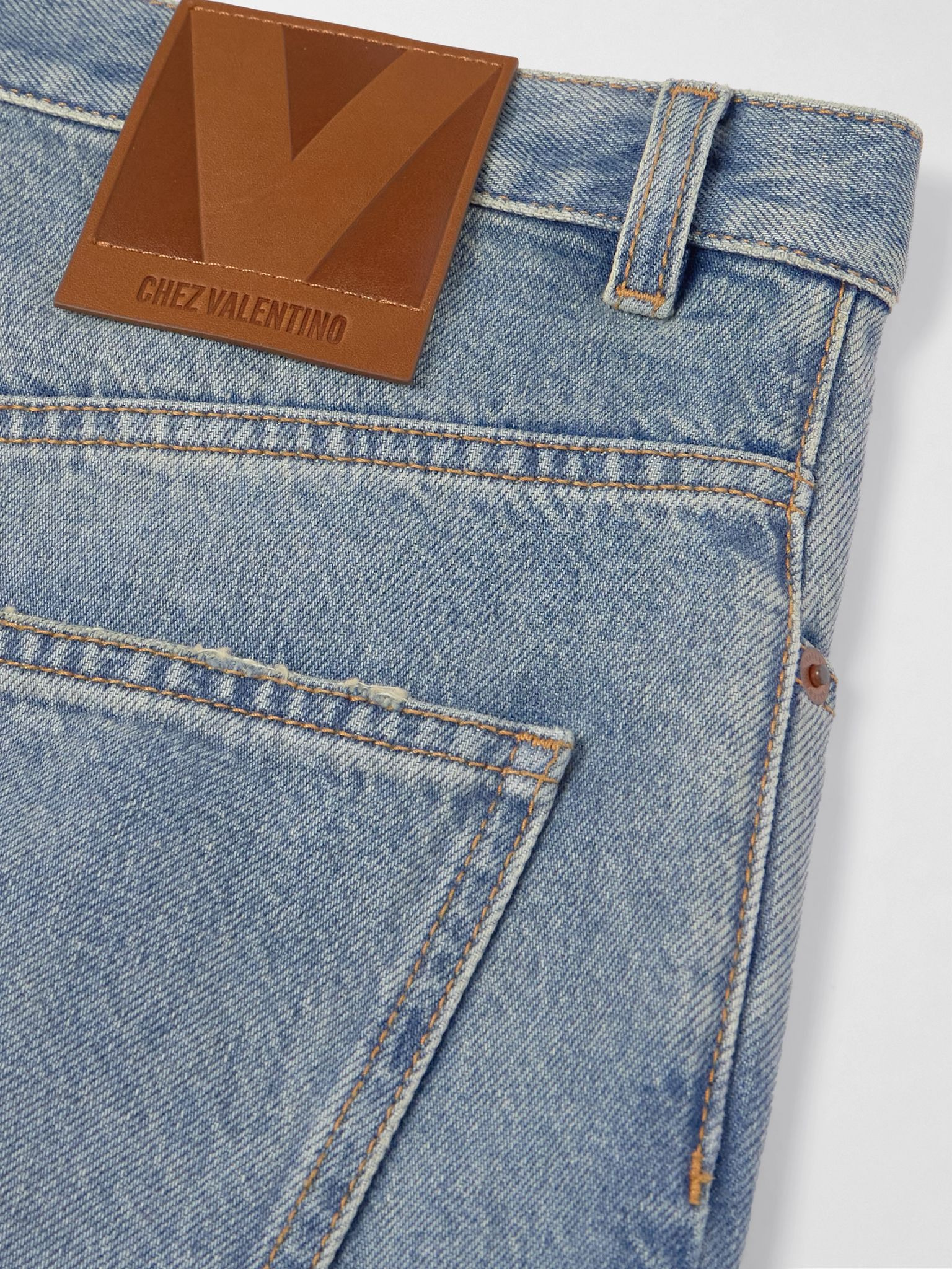 Straight-Leg Cropped Logo-Appliquéd Jacquard-Trimmed Jeans Blue - 5