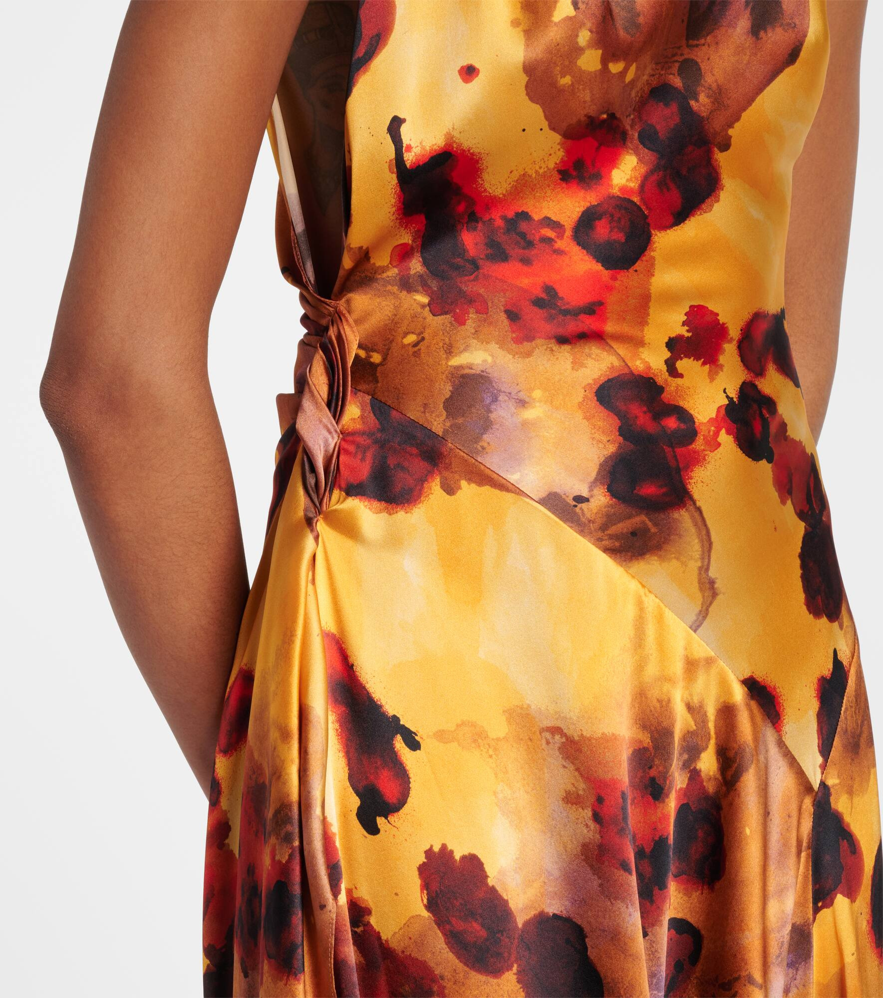 Gathered lace-trimmed silk satin gown - 5