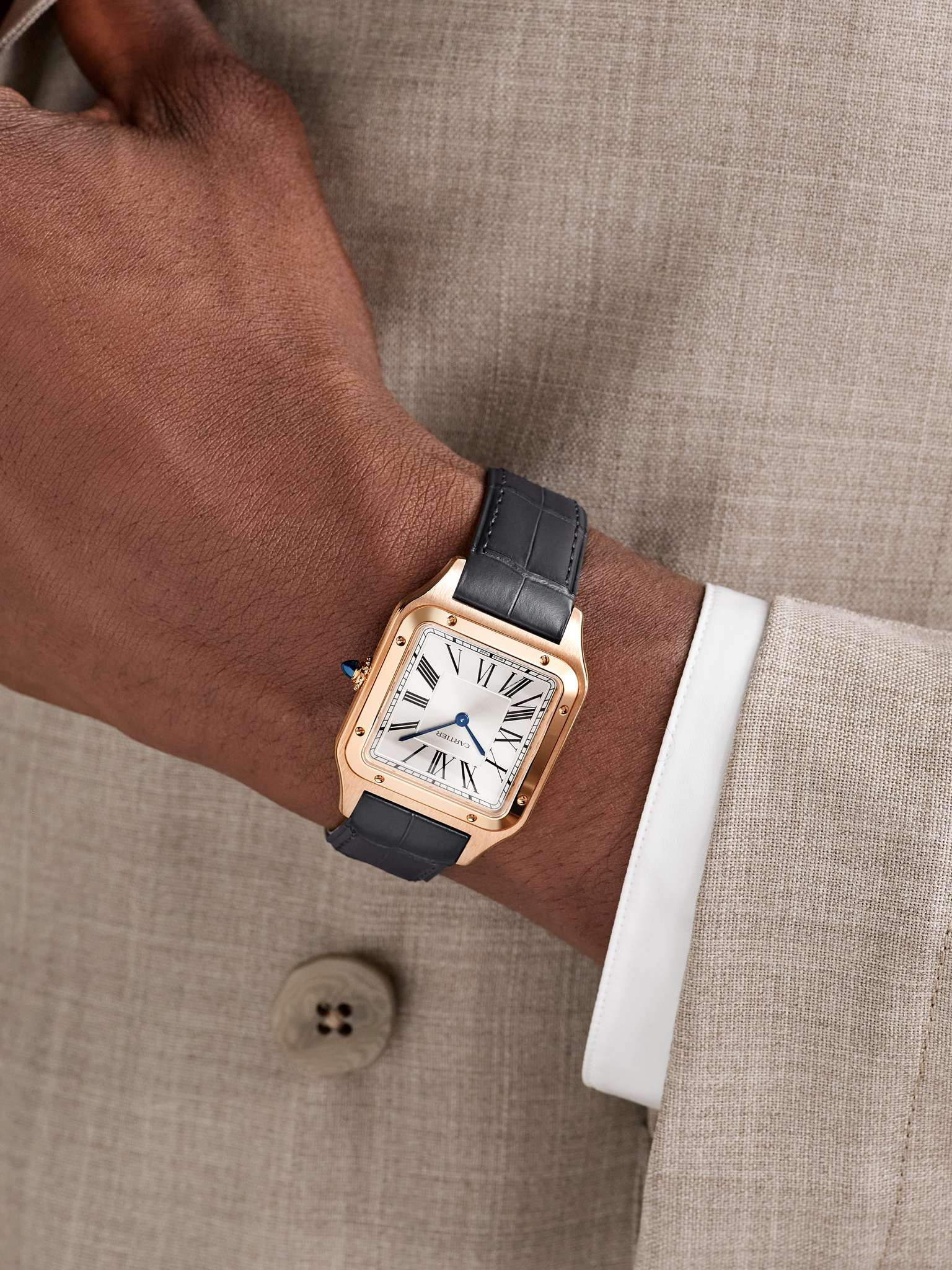 Santos-Dumont Large 43.5mm 18-Karat Rose Gold and Alligator Watch, Ref. No. CRWGSA0116 - 2