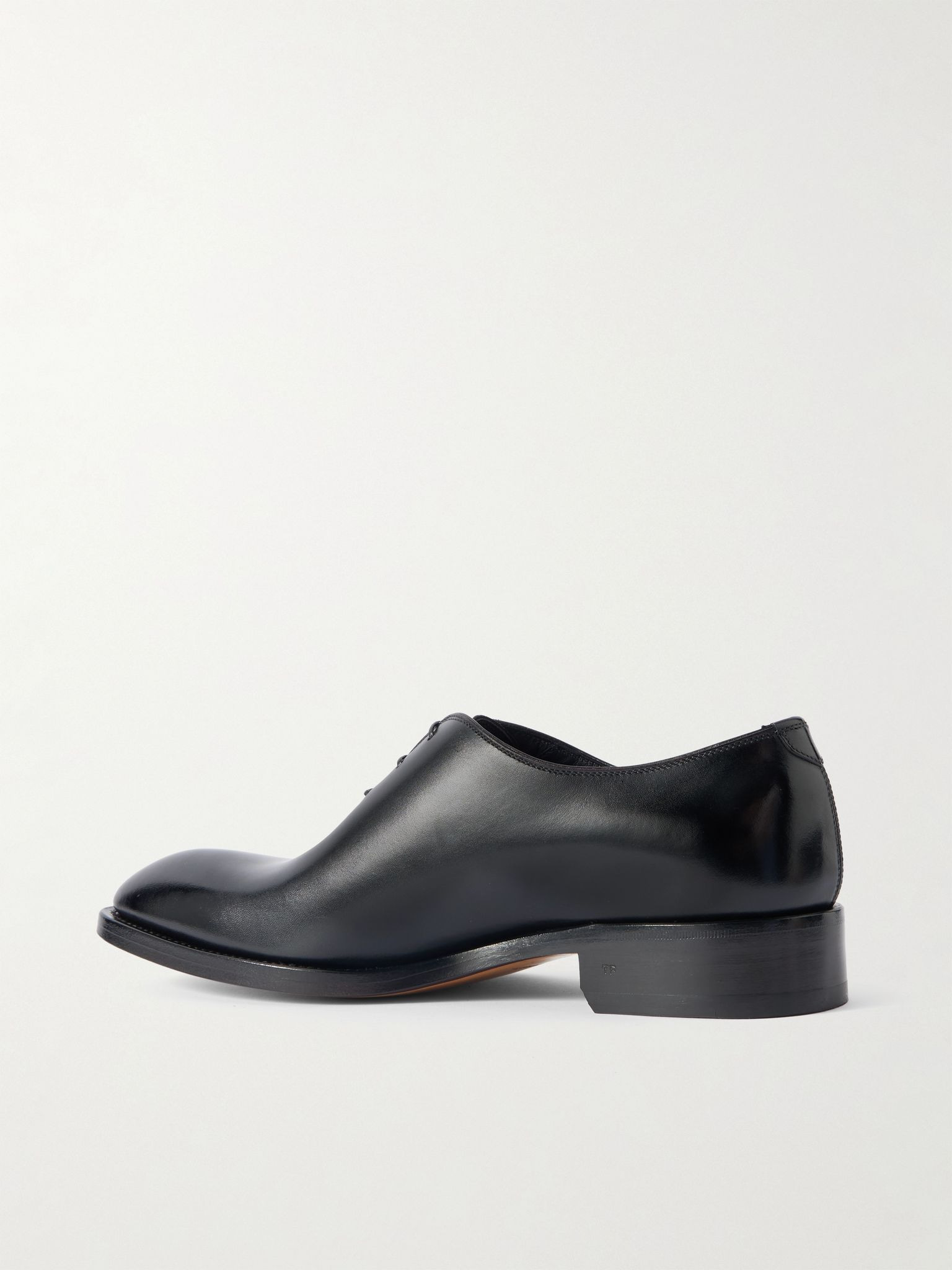 Whole-Cut Glossed-Leather Oxford Shoes Black - 4