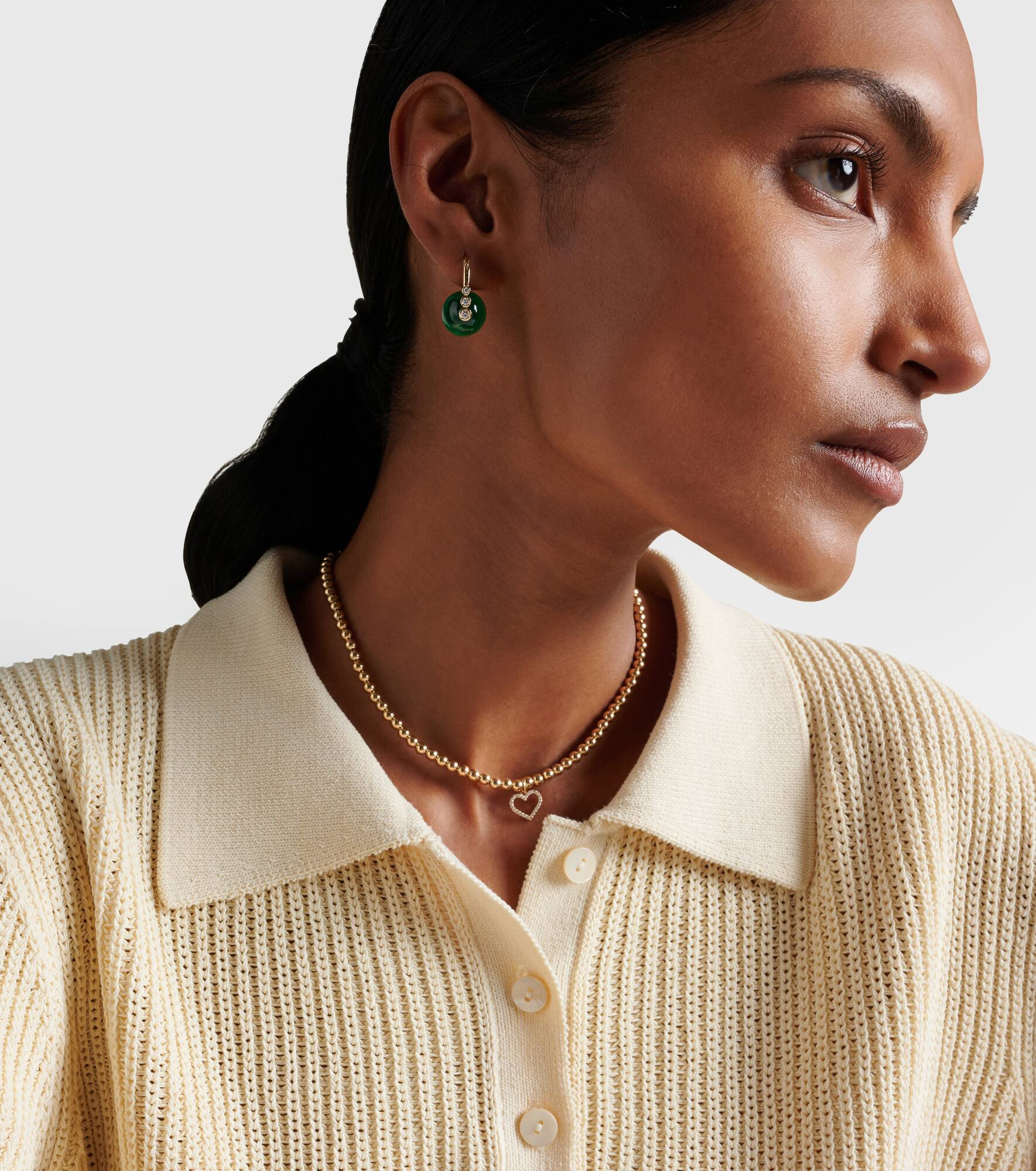 14kt gold earrings with diamonds and malachites - 3