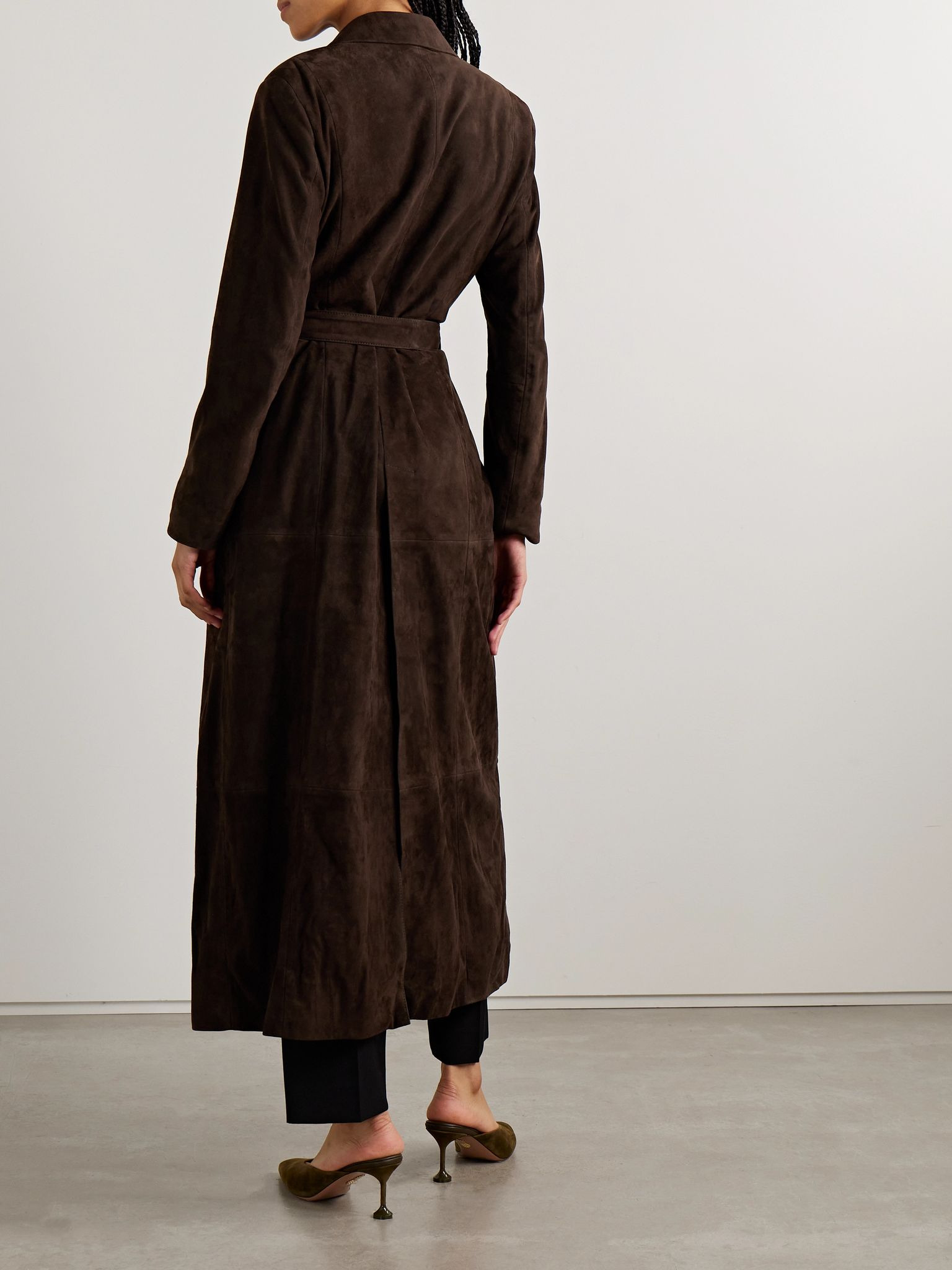 Vesper belted suede coat Dark brown - 4