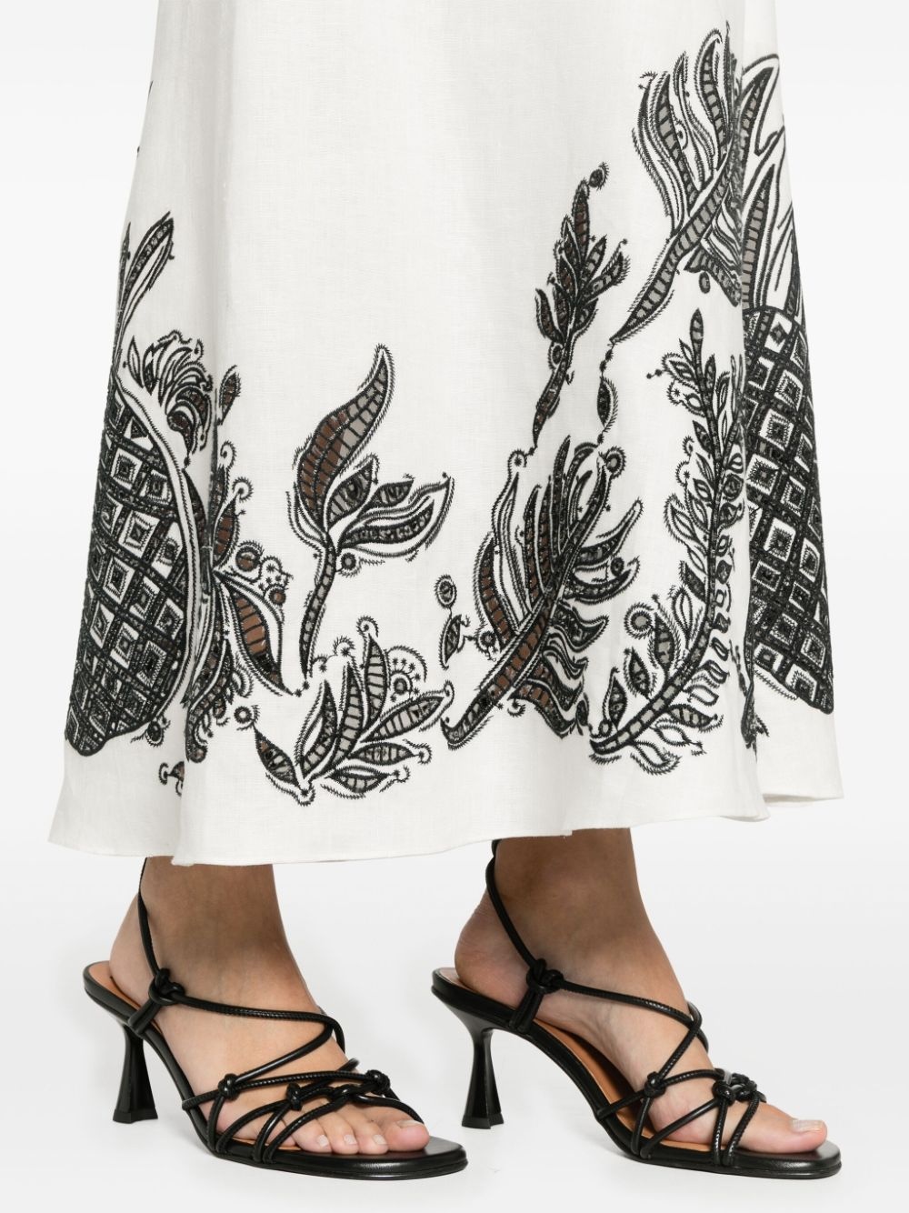 pineapple-embroidery A-line linen skirt - 5