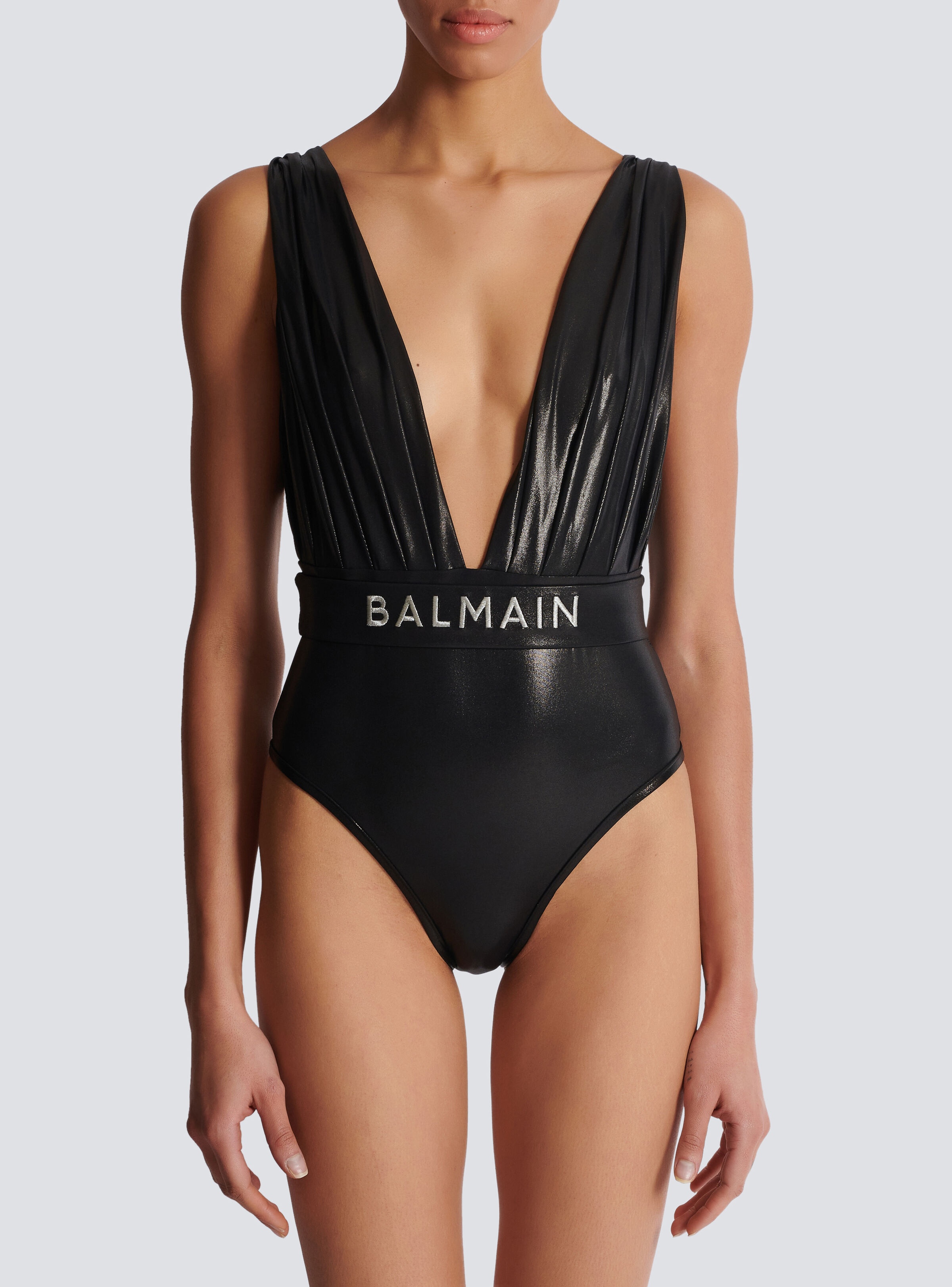 Draped one-piece swimsuit with belt - 5