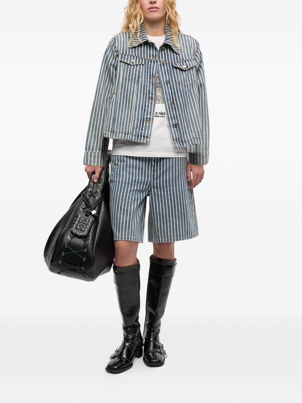 striped denim jacket - 2