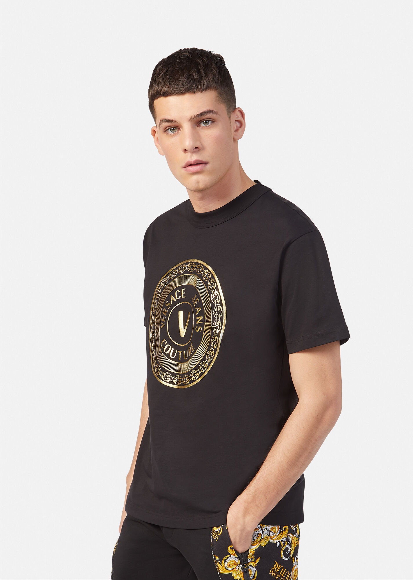 Gold Foil V-Emblem Print T-Shirt - 2