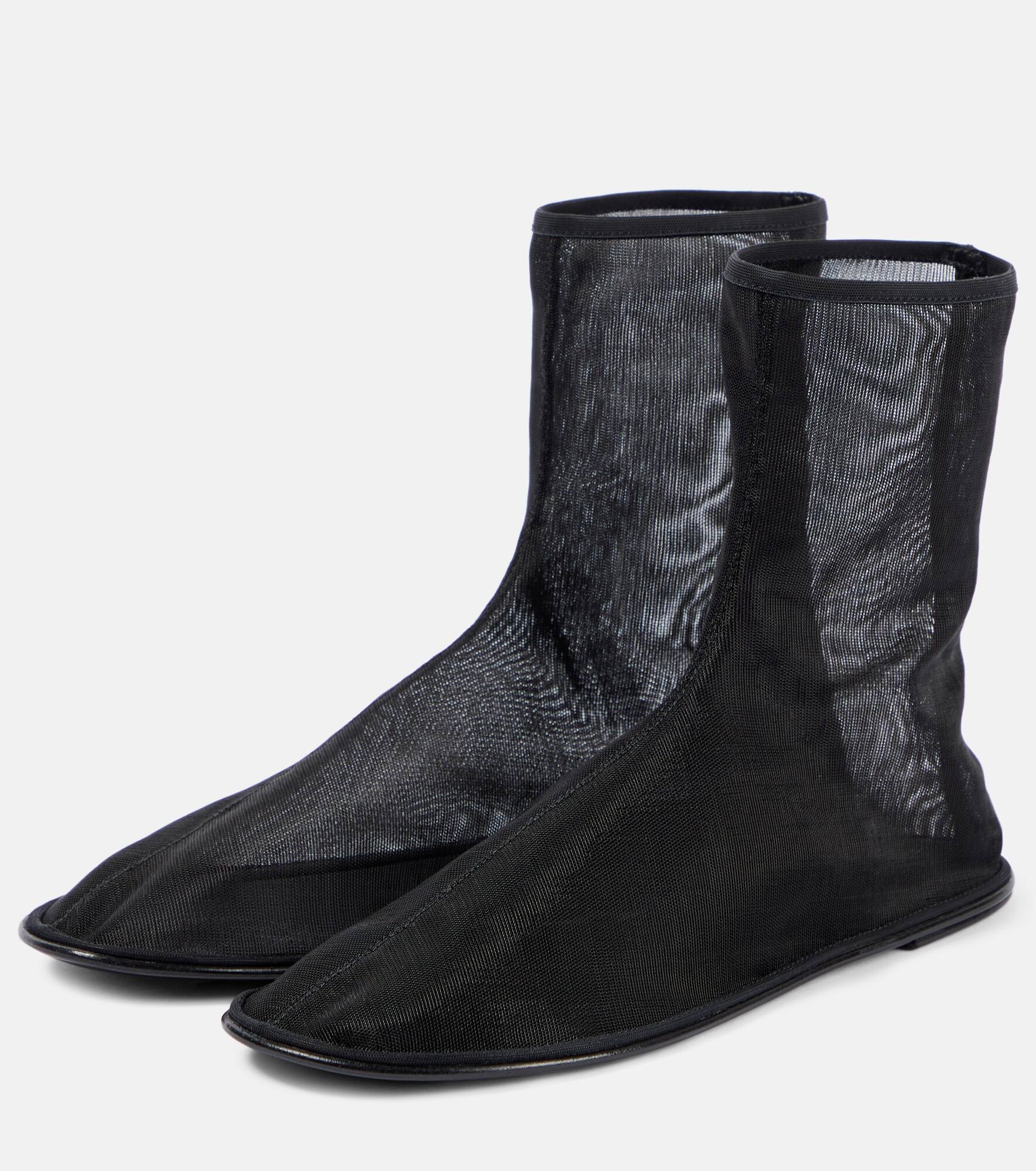 Leather-trimmed mesh ankle boots - 5