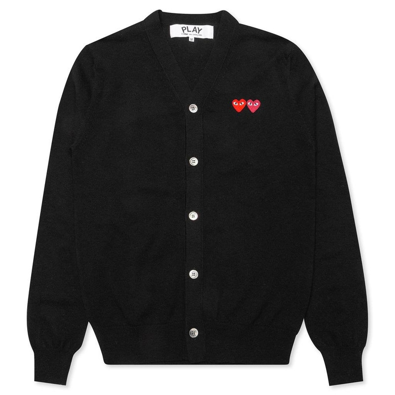 COMME DES GARCONS PLAY DOUBLE HEART CARDIGAN - BLACK - 1