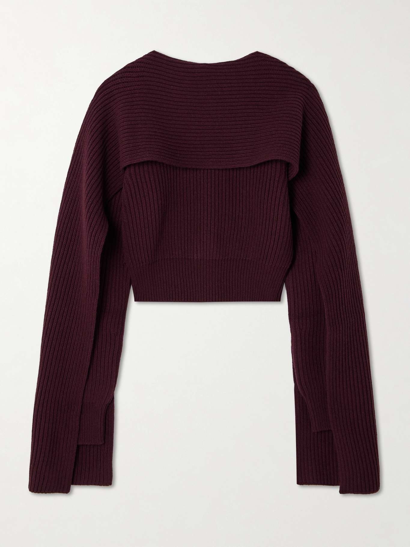 Draped cropped ribbed wool and cashmere-blend sweater - 1