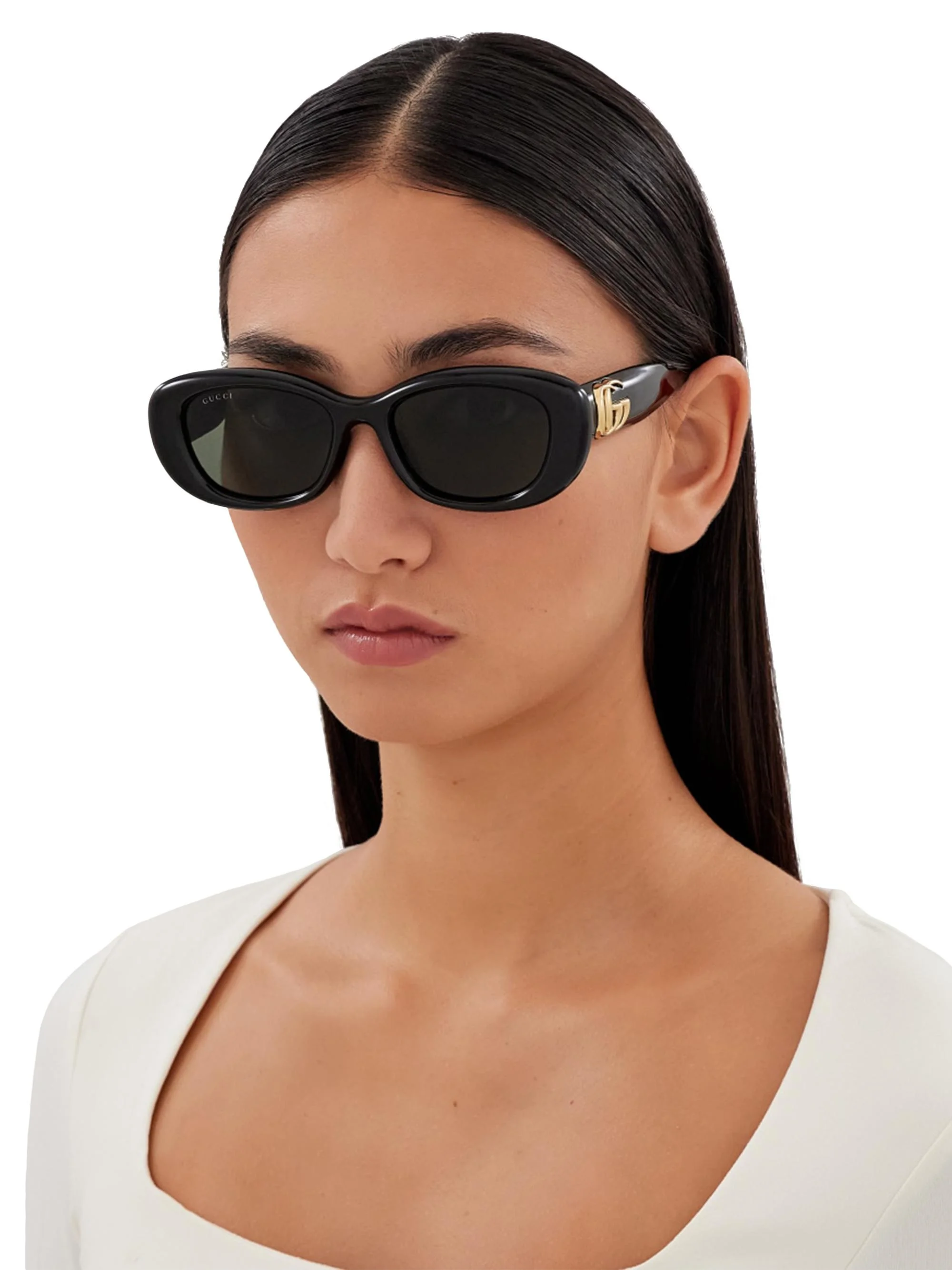 Women's GG Bag 53MM Oval Sunglasses - Black Gold Black - 1