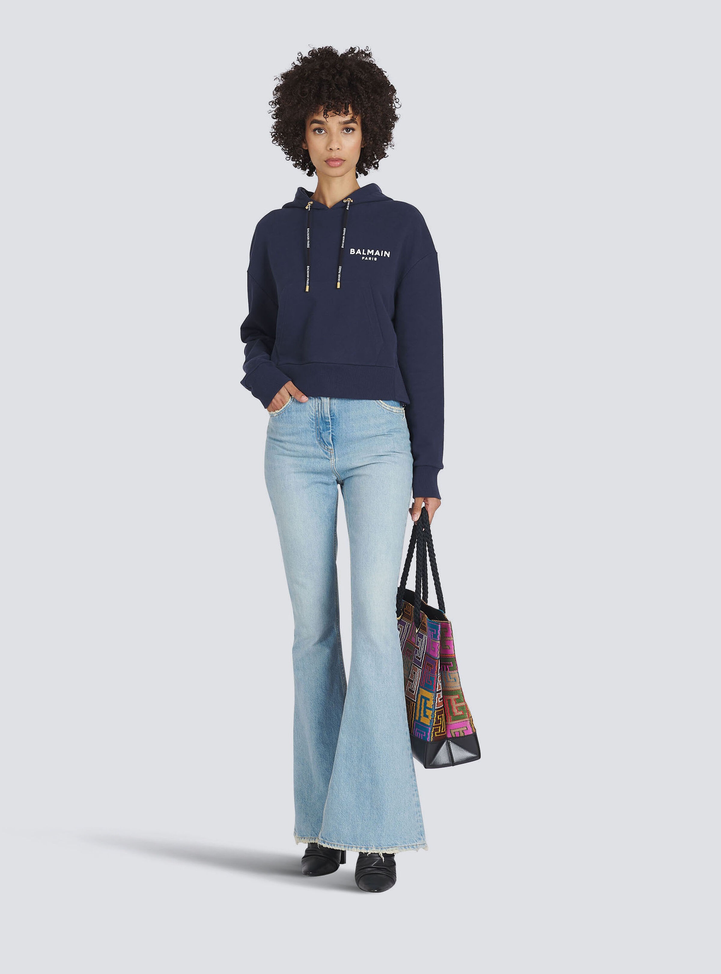 Eco-designed cotton sweatshirt with flocked Balmain logo - 2