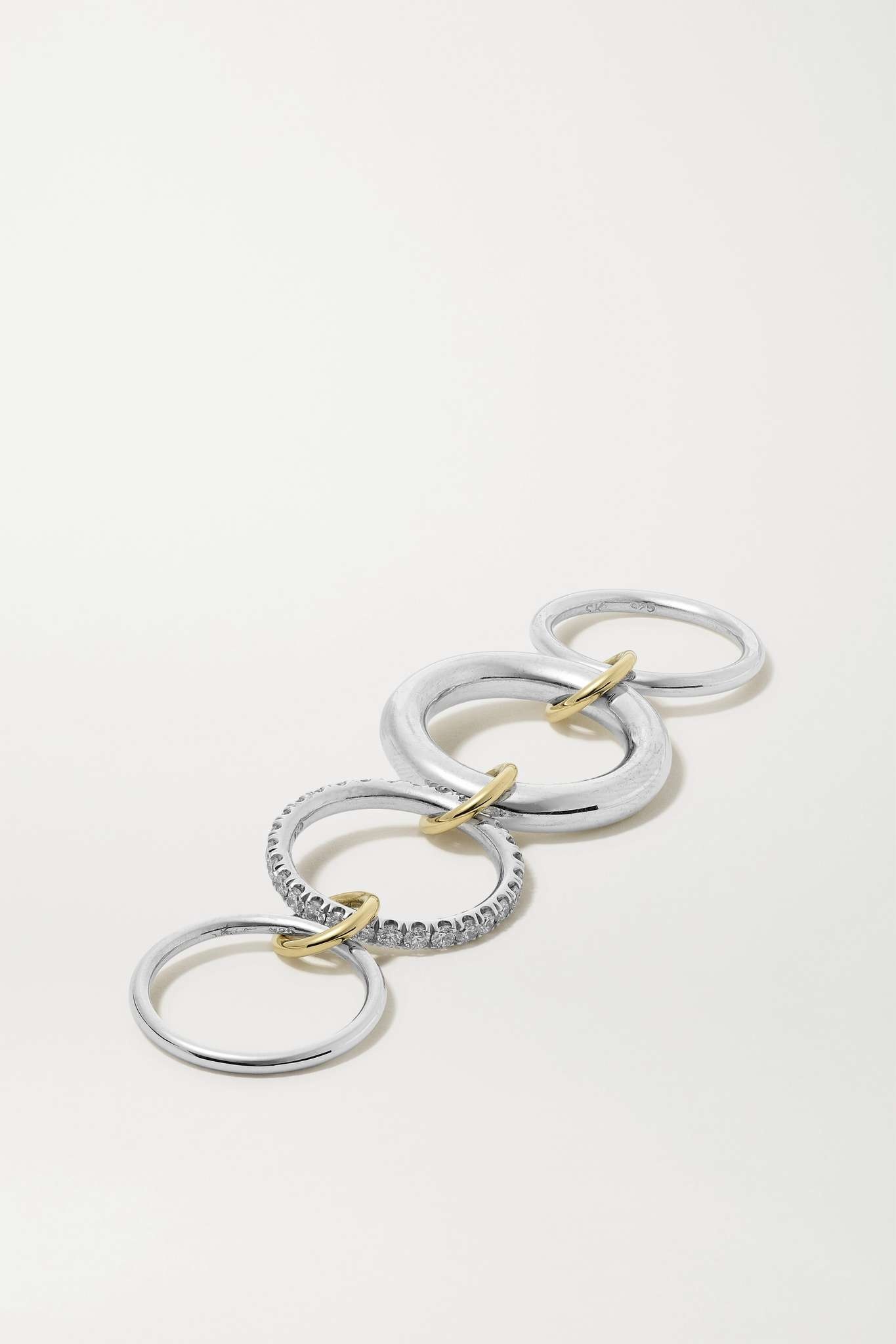 Luna set of four sterling silver and 18-karat gold diamond rings - 5