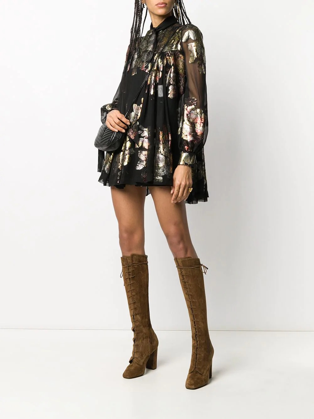 floral jacquard silk mini dress - 2