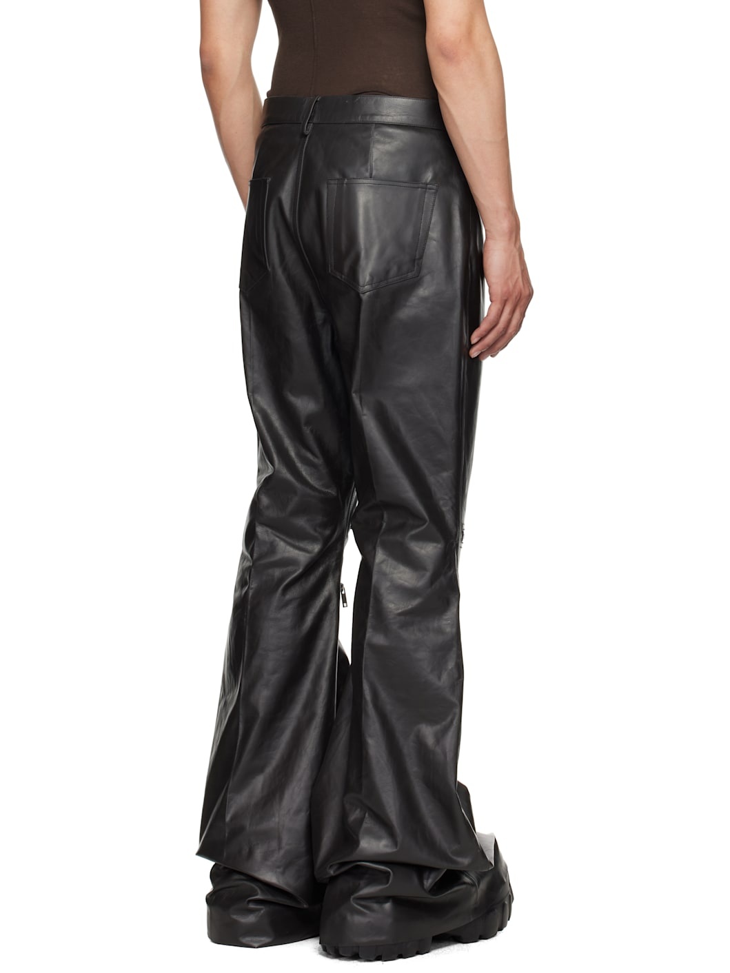 Black Hollywood Bolan Cargo Leather Pants - 3