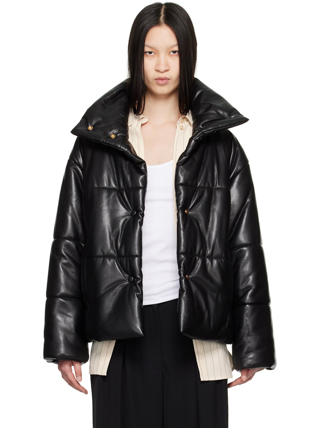 Black Hide Vegan Leather Puffer Jacket - 1