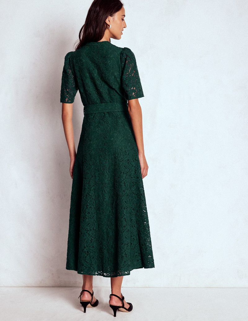 Kate Puff Sleeve Lace Dress-Dark Green 5