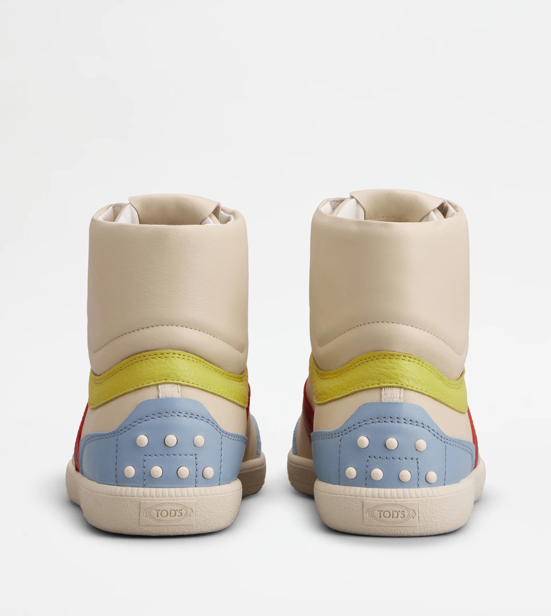 TOD'S TABS SNEAKERS HIGH-TOP IN LEATHER - BEIGE, RED, LIGHT BLUE - 2