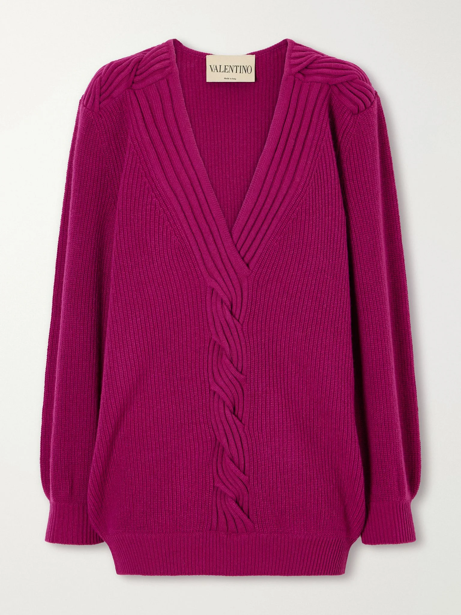 Knotted ribbed wool sweater Fuchsia - 1
