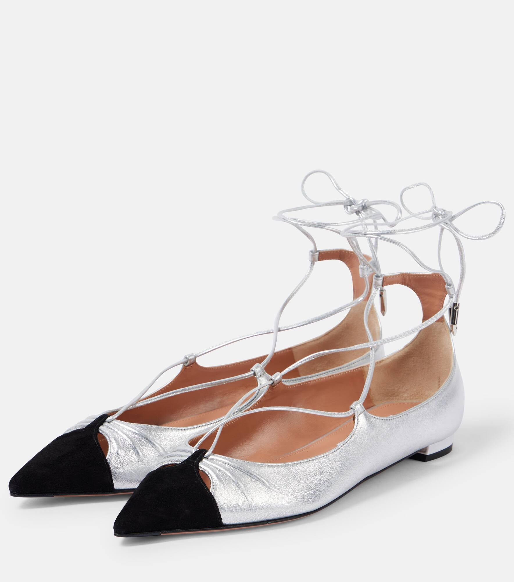 Gabi suede-trimmed metallic leather flats - 4