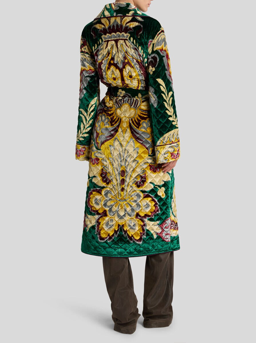 VELVET ROBE COAT WITH PLACED PRINT - 4