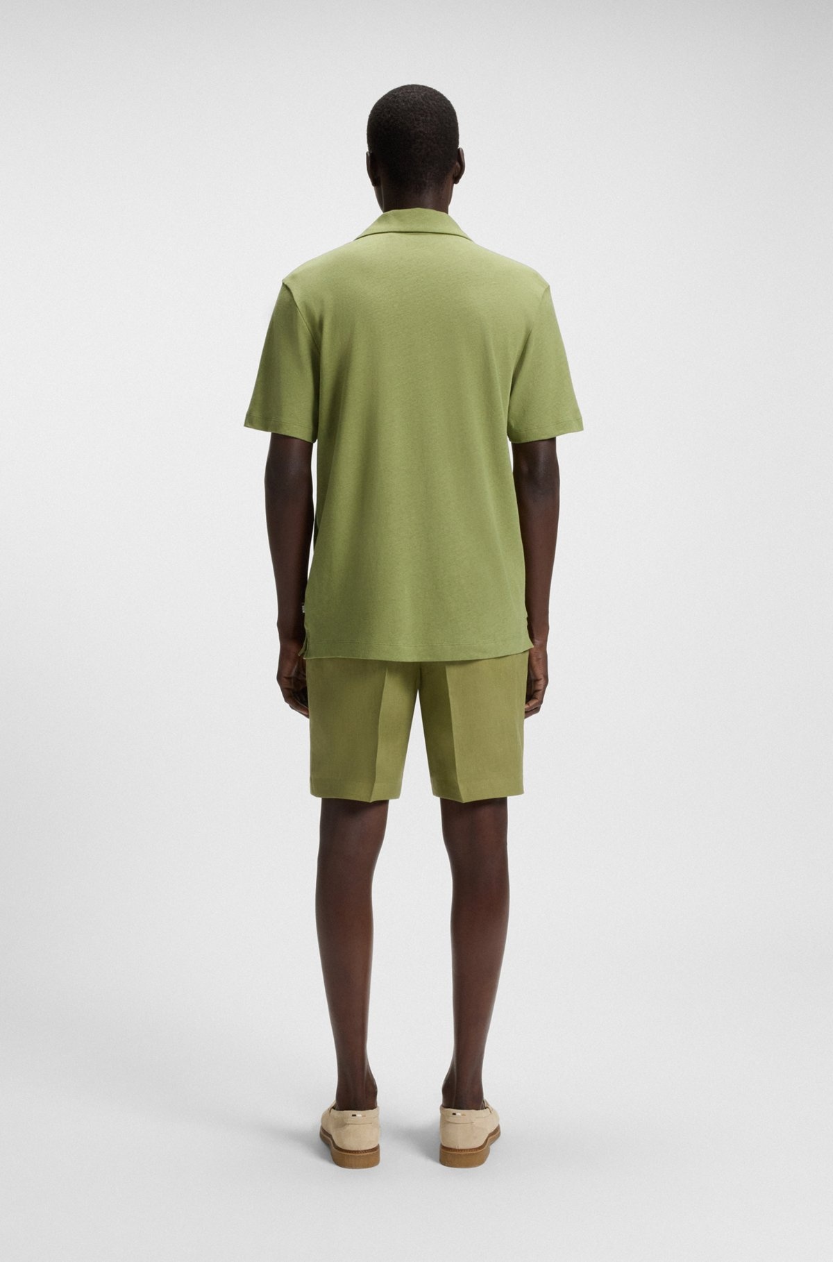 COTTON-LINEN POLO SHIRT WITH JOHNNY COLLAR - 5