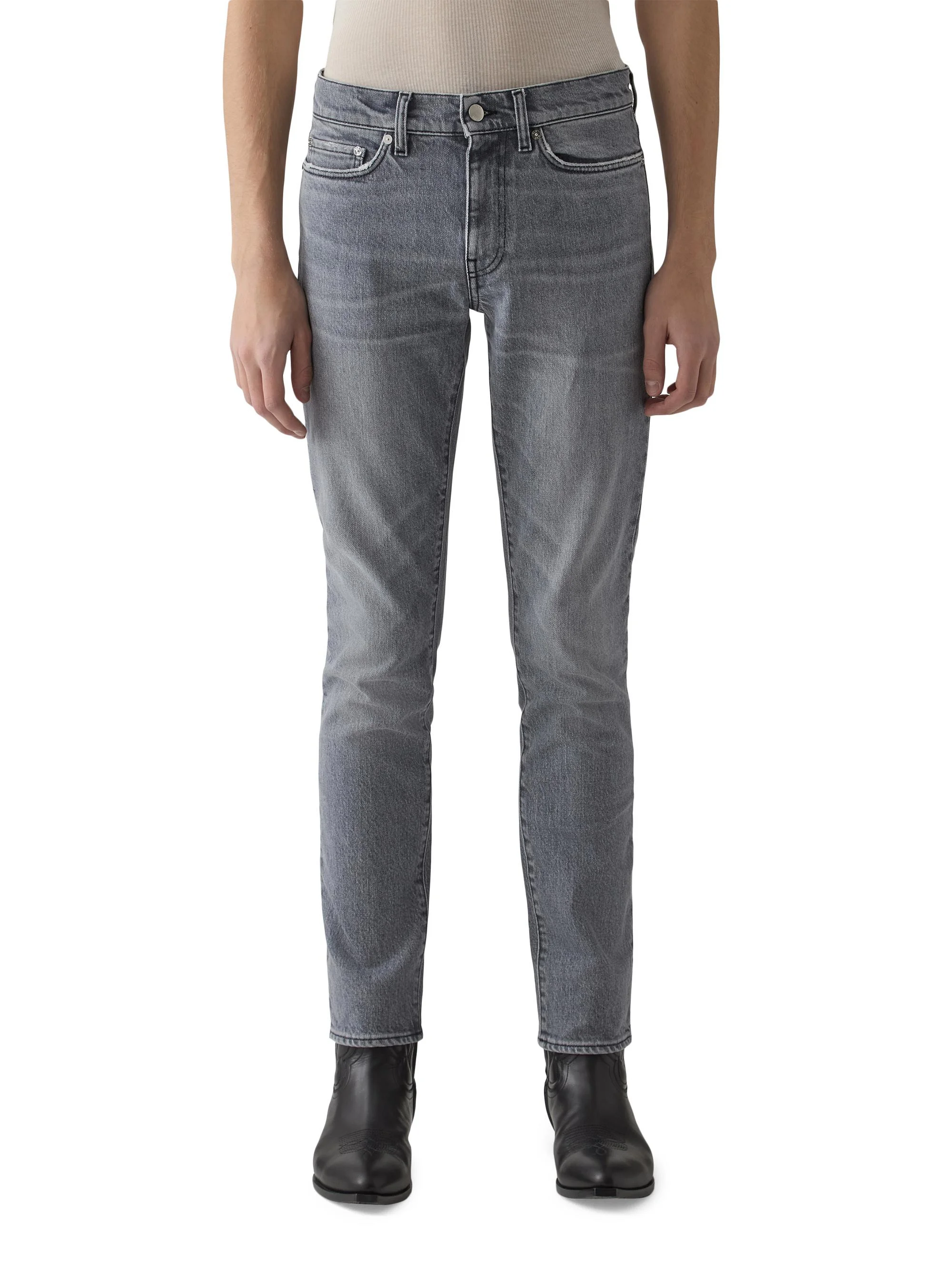 Men's Washed Stretch-Denim Mid-Rise Slim-Fit Jeans - Stone Grey - 1