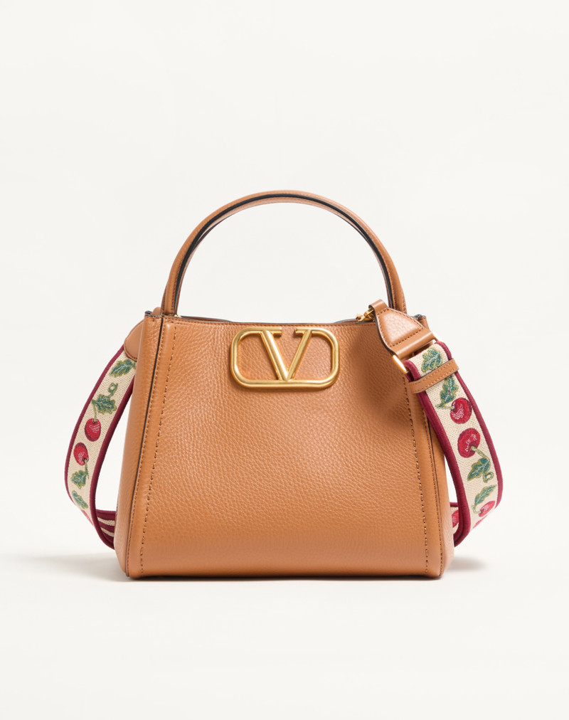 VALENTINO GARAVANI ALLTIME MEDIUM HANDBAG IN GRAINY CALFSKIN WITH CHERRYFIC EMBROIDERED RIBBON SHOUL 1