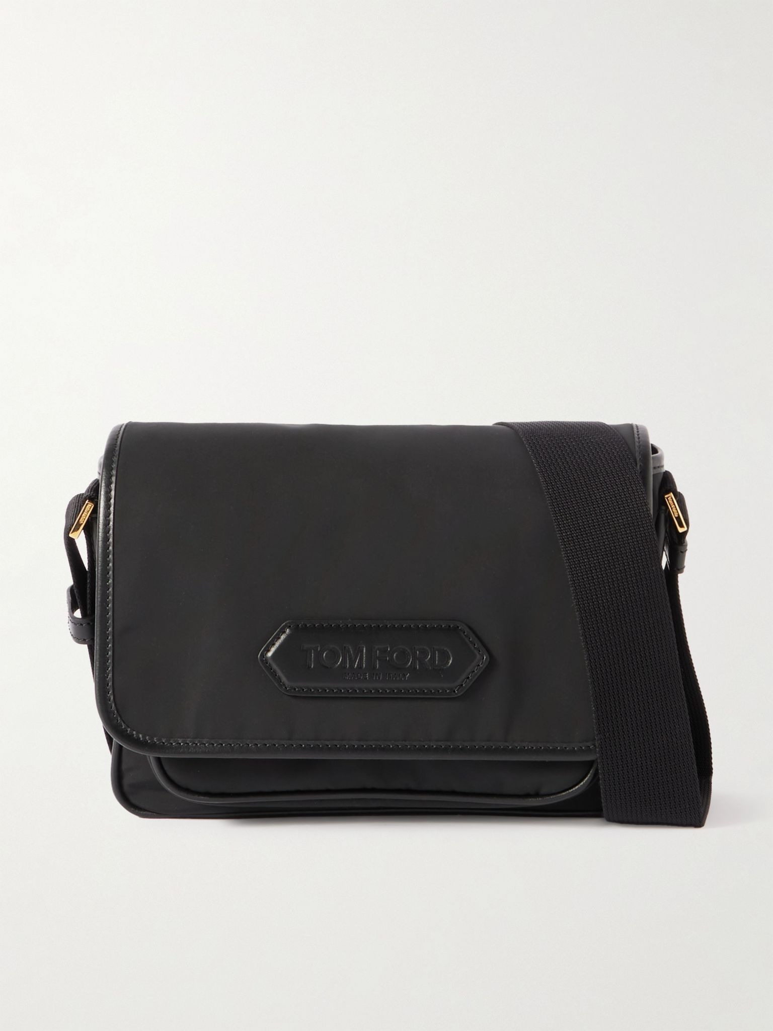 Leather-Trimmed Recycled-Nylon Messenger Bag Black - 1