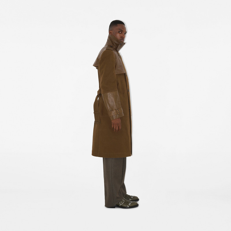 Long Cotton and Leather Trench Coat 3