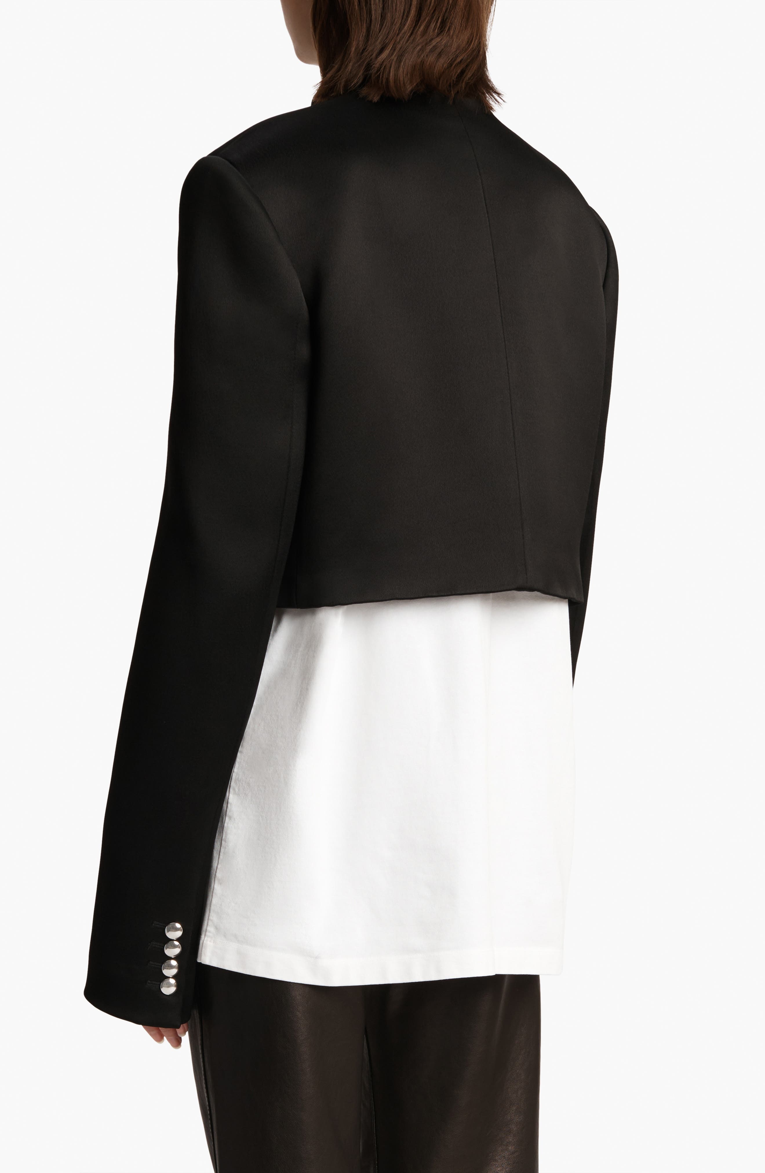 Khaite Samuelson Crop Satin Jacket in Black at Nordstrom - 2