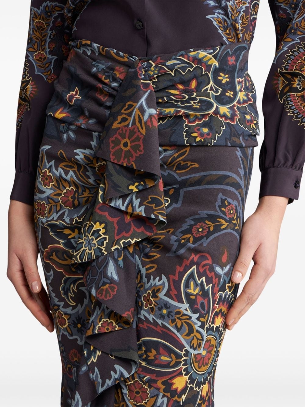 stretch sable paisley-print long skirt - 5