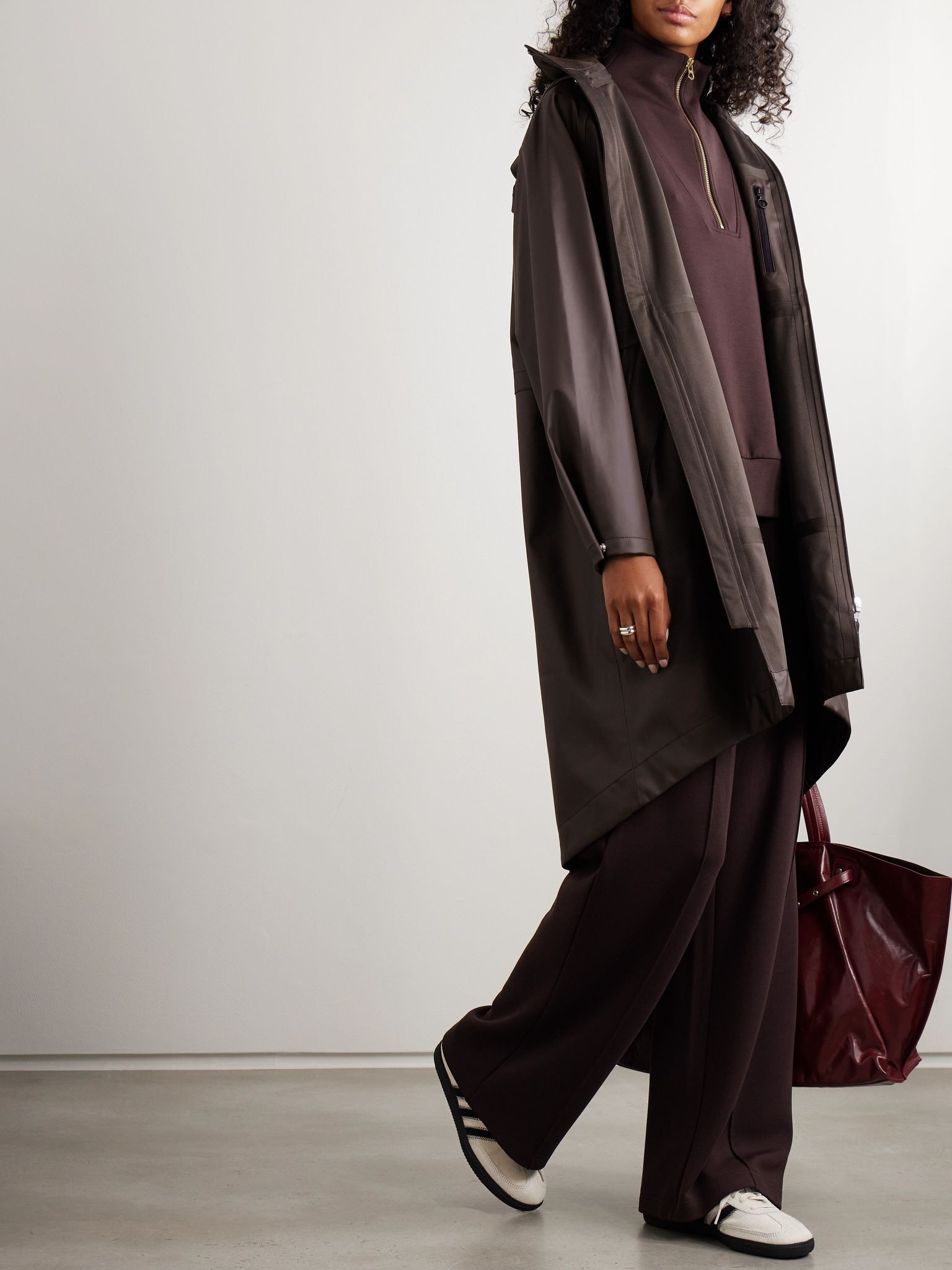Kirsten hooded paneled coated-shell jacket Brown - 2