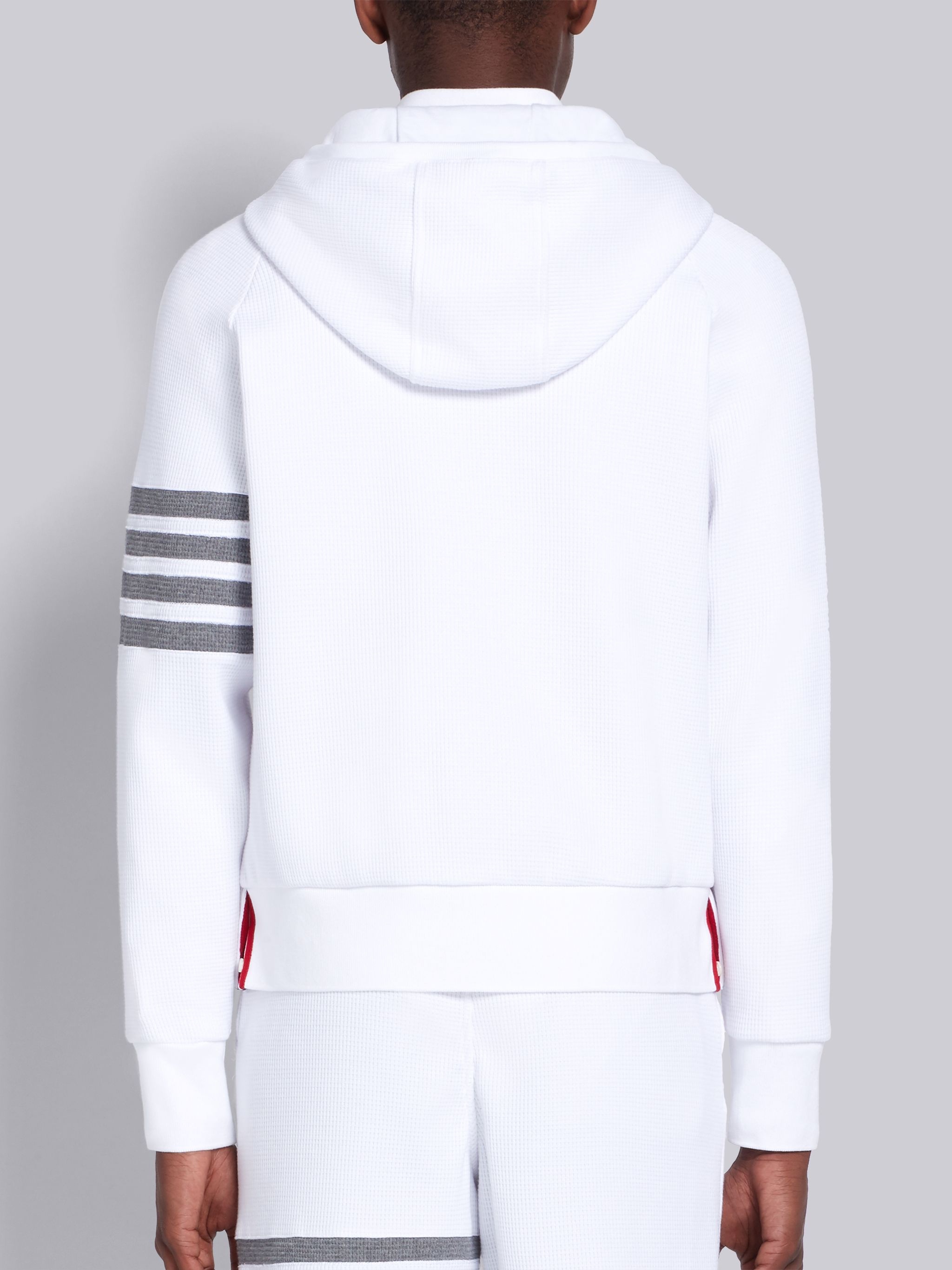 White Waffle Cotton Raglan Sleeve 4-Bar Hoodie - 3