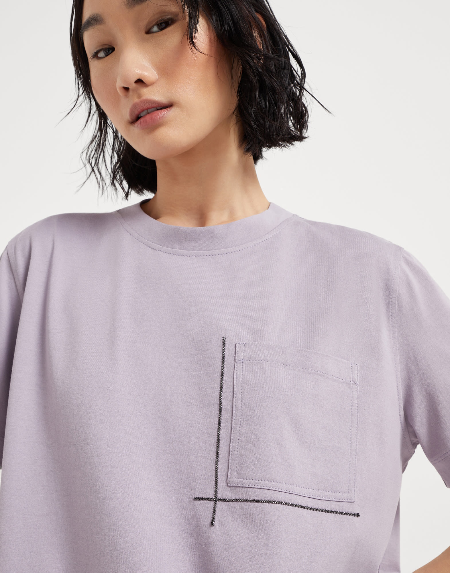 Cotton jersey T-shirt with shiny pocket detail - 3