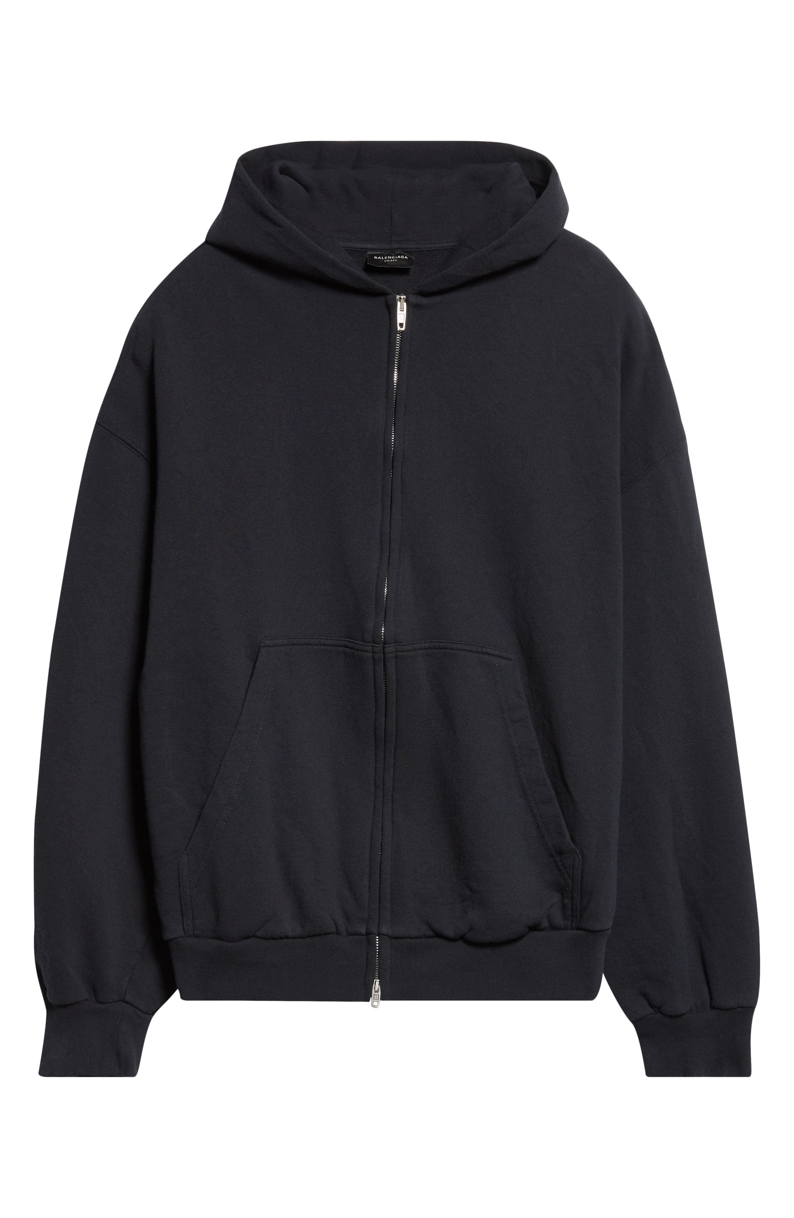 Balenciaga Flipped Uni Logo Embroidered Cotton Fleece Zip-Up Hoodie in 1750 Faded Black/Anthracite a - 5
