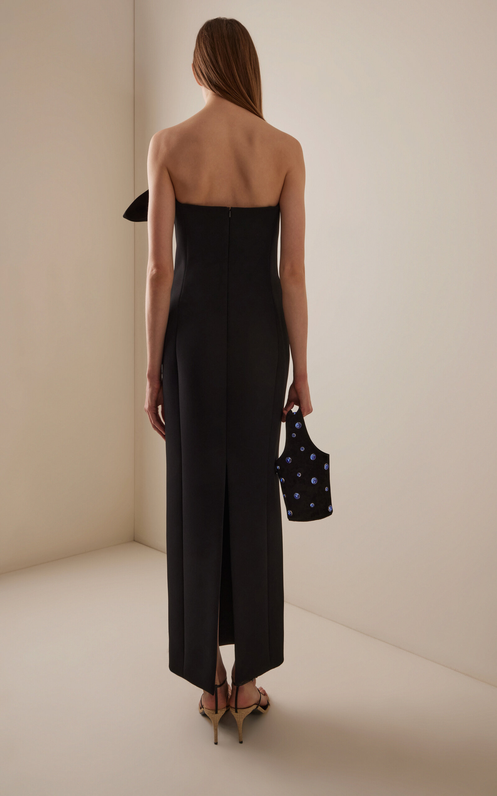 Cato Draped Pinstriped Double-Faced Crepe Maxi Dress black - 4
