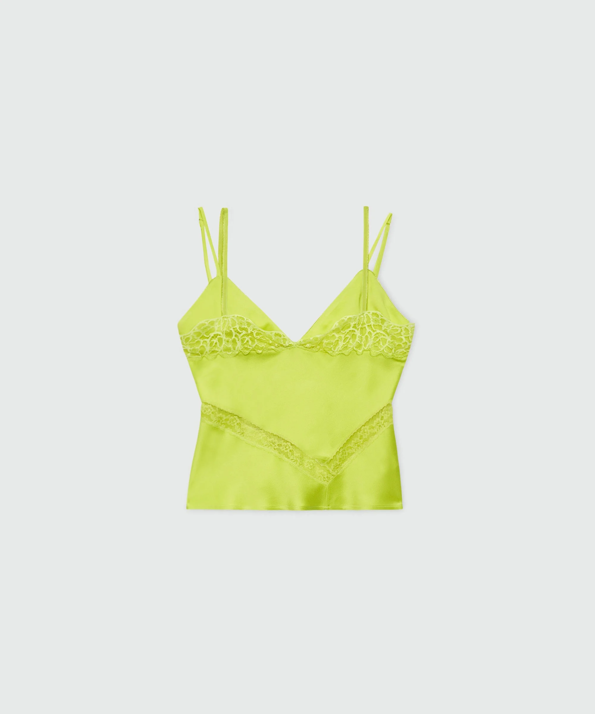 Lime satin top with lace inserts - 1