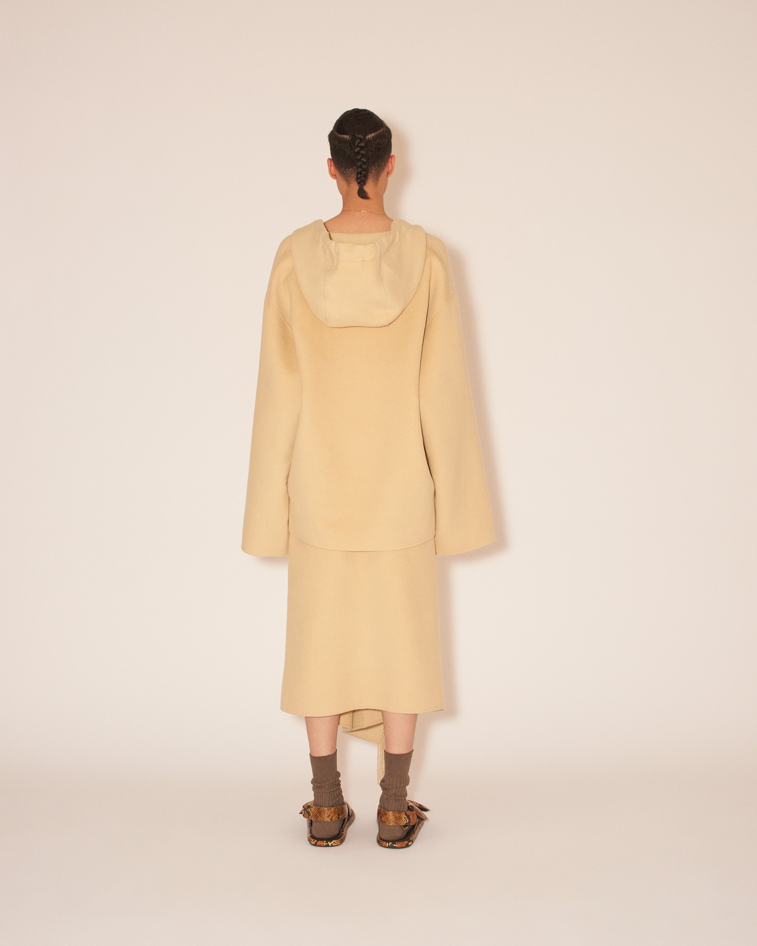 LIZA - Draped wrap light double wool blanket skirt - Creme - 5