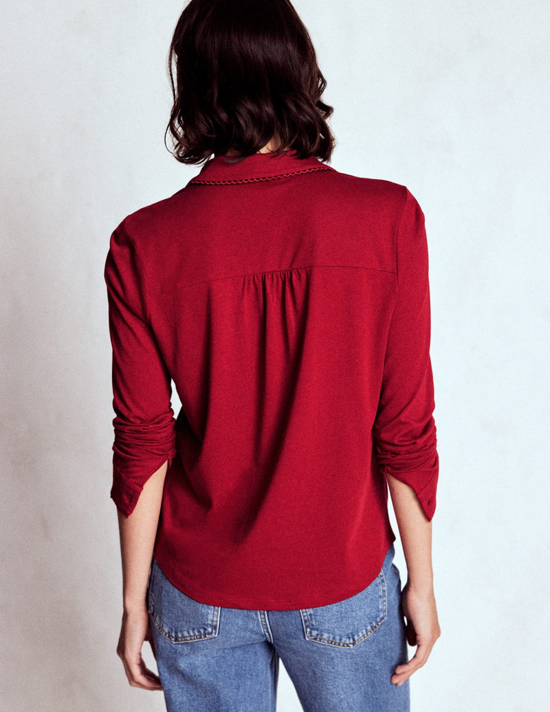 Picot Trim Jersey Shirt-Crimson Red 4