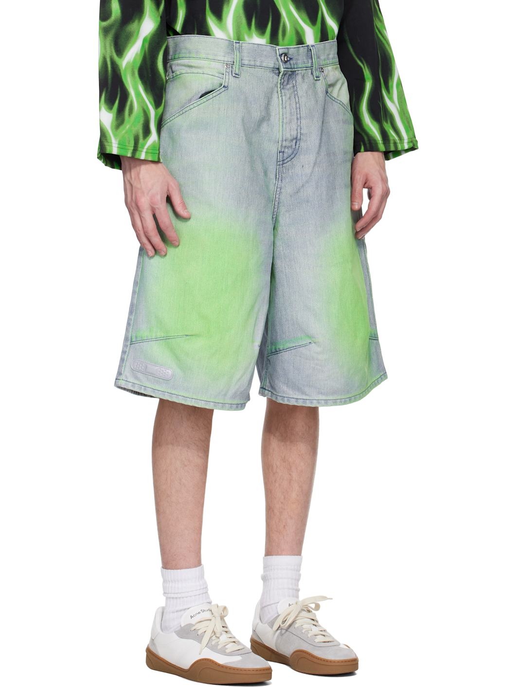 Blue & Green Knee Denim Shorts - 2