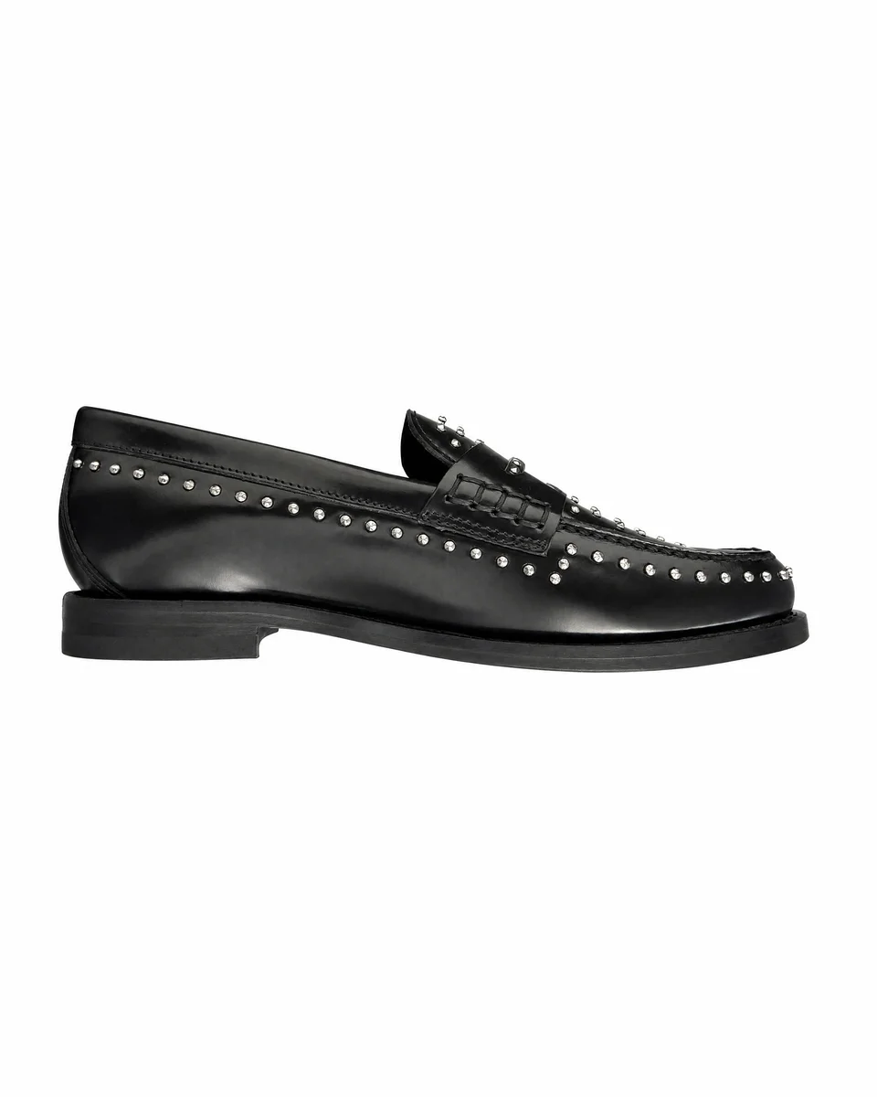 BLACK LEATHER STUDDED LOAFERS - 1