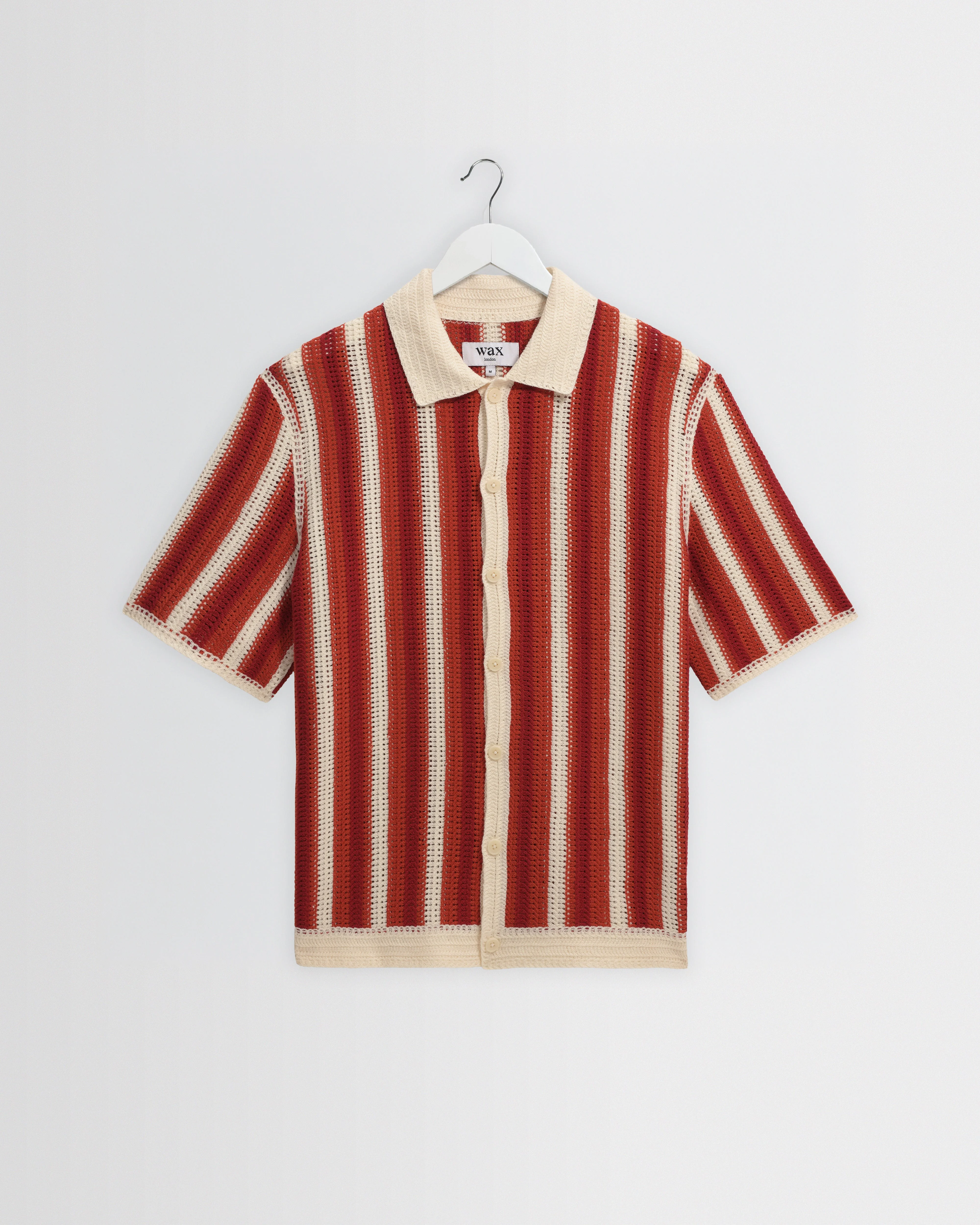 Porto - Ecru And Orange Stripe Crochet Knitted Shirt - 1