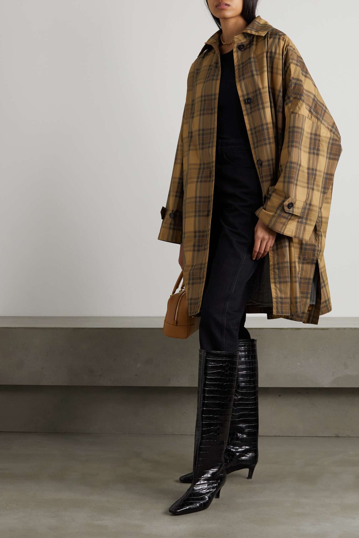 Oversized checked recycled shell coat - 2