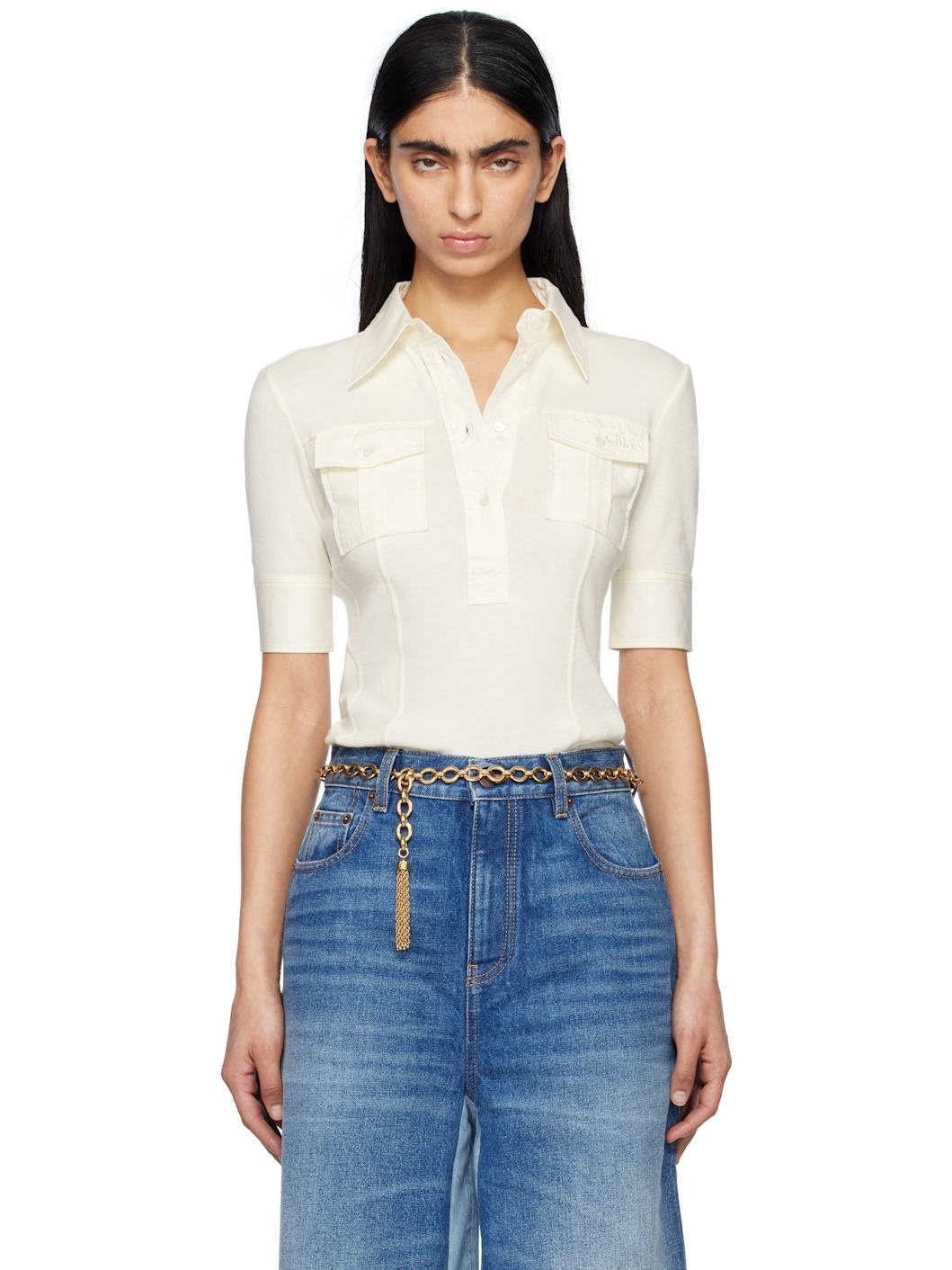 Off-White Short-Sleeve Utilitarian Polo - 1