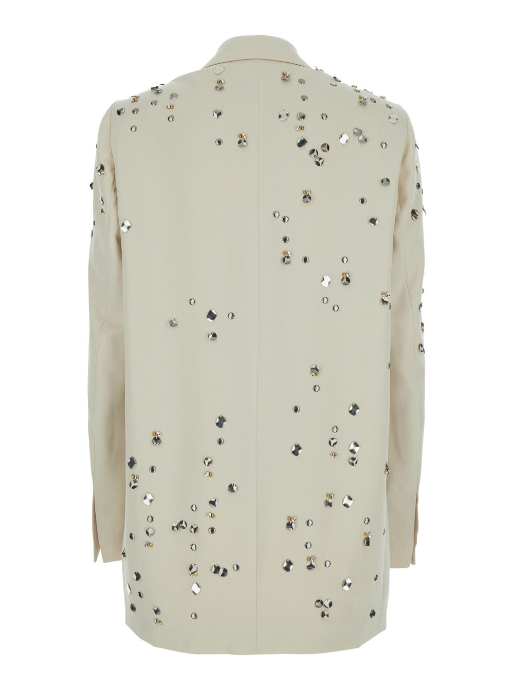 Dries Van Noten Women Beige Double-Breasted Jacket With Peak Revers And All-Over Jewel Embellishment - 2